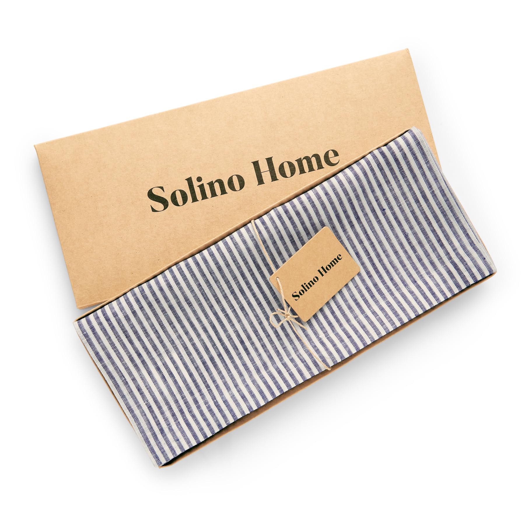 Solino Home Stripe Linen Table Runner 48 Inch - 100% Pure Linen Navy And White Short Table Runner 14 X 48 Inch Ideal For Dresser