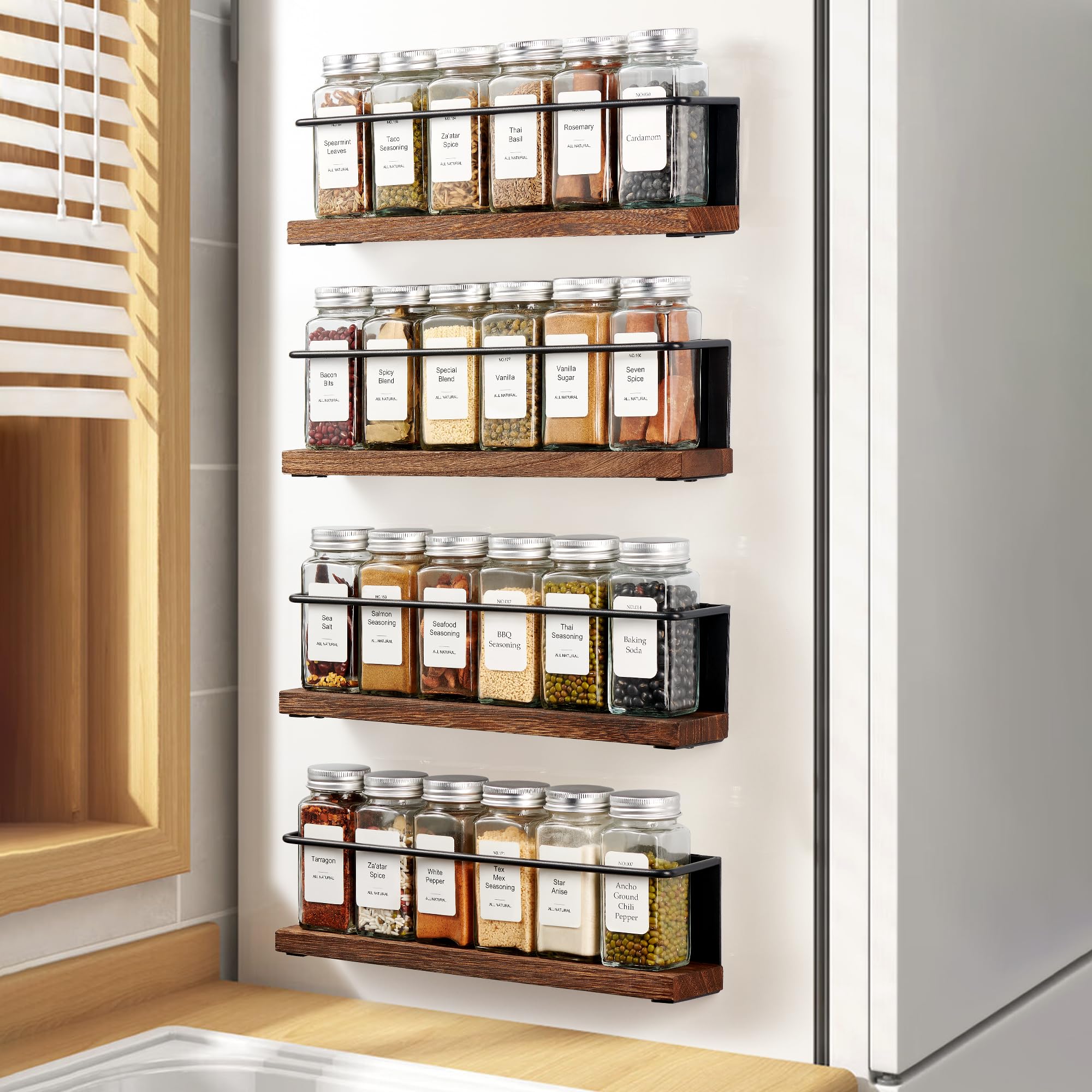 KitHero 4 Pack Strong Magnetic Spice Rack Organizer for Refrigerator and Microwave Oven, Metal Fridge Shelf, Space Saver for Kit