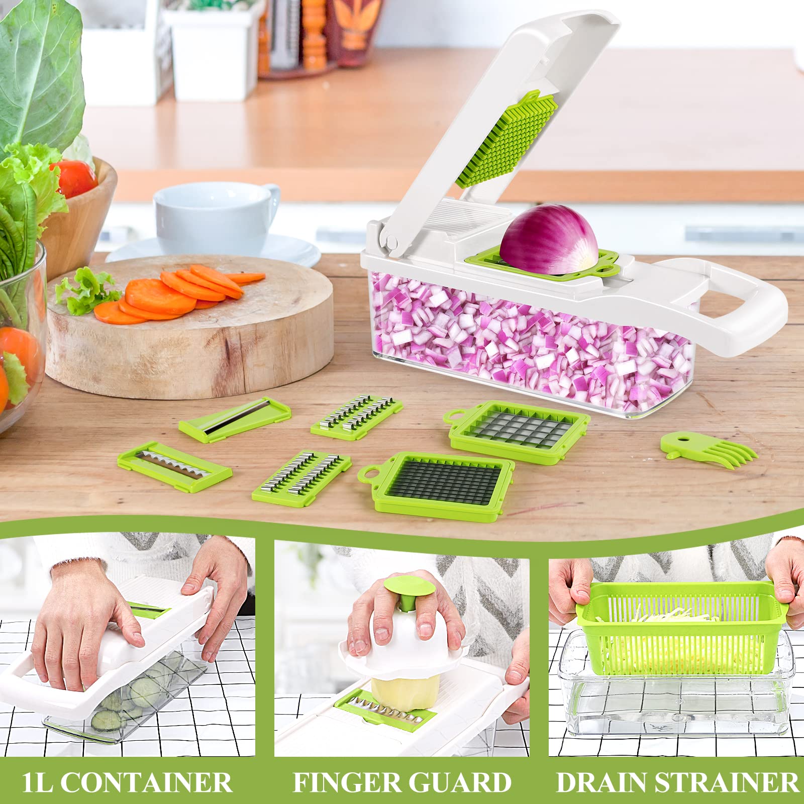 Vrjiszta 13 In 1 Kitchen Vegetable Chopper Slicer Dicer, Food Chopper/Cutter, Veggie Chopper With 8 Blades, Storage Container Fo