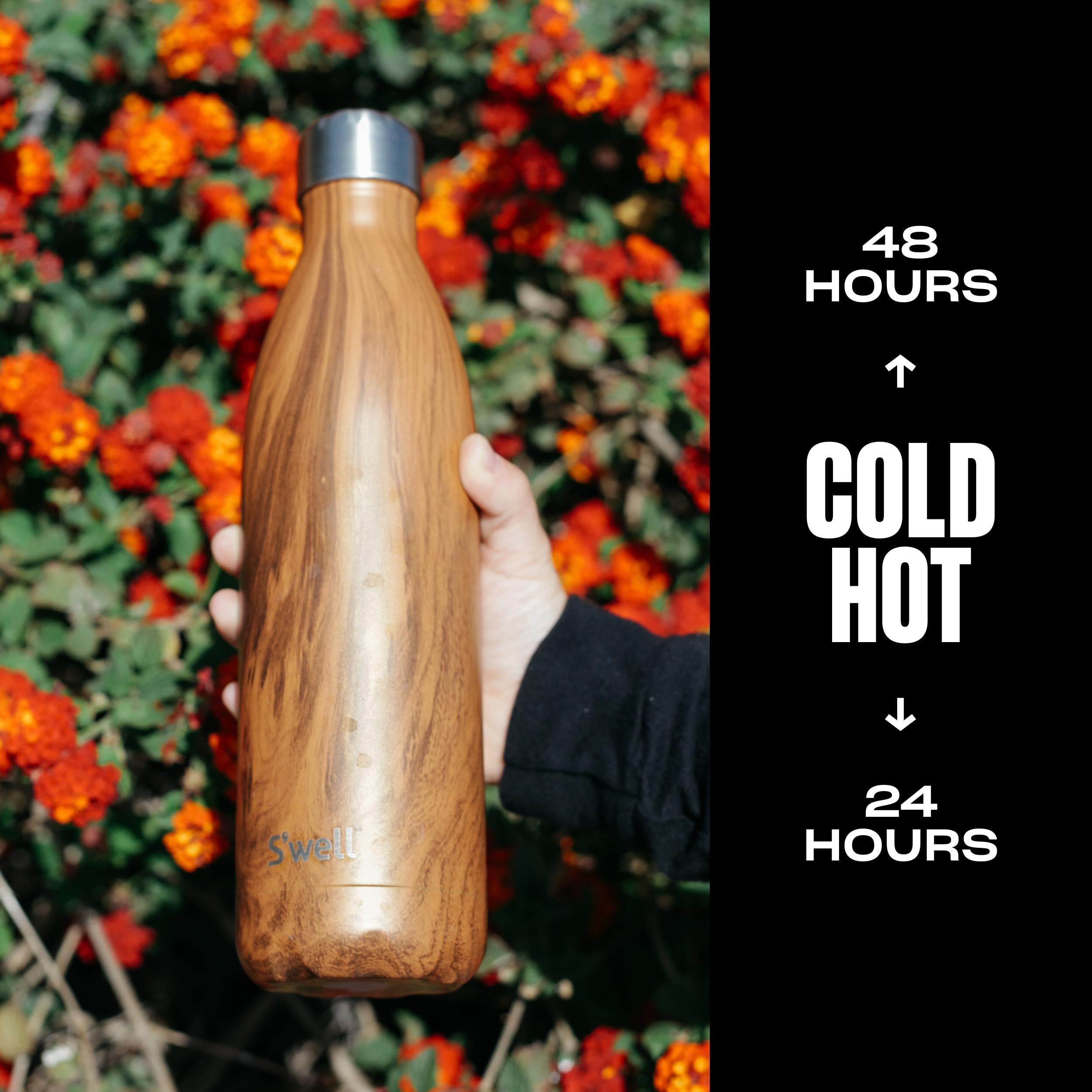 S'well Stainless Steel Water Bottle-25 Teakwood-Triple-Layered Vacuum-Insulated Containers Keeps Drinks Cold for 48 Hours and Hot for 24-BPA-Free-Perfect for the Go  25 fl oz