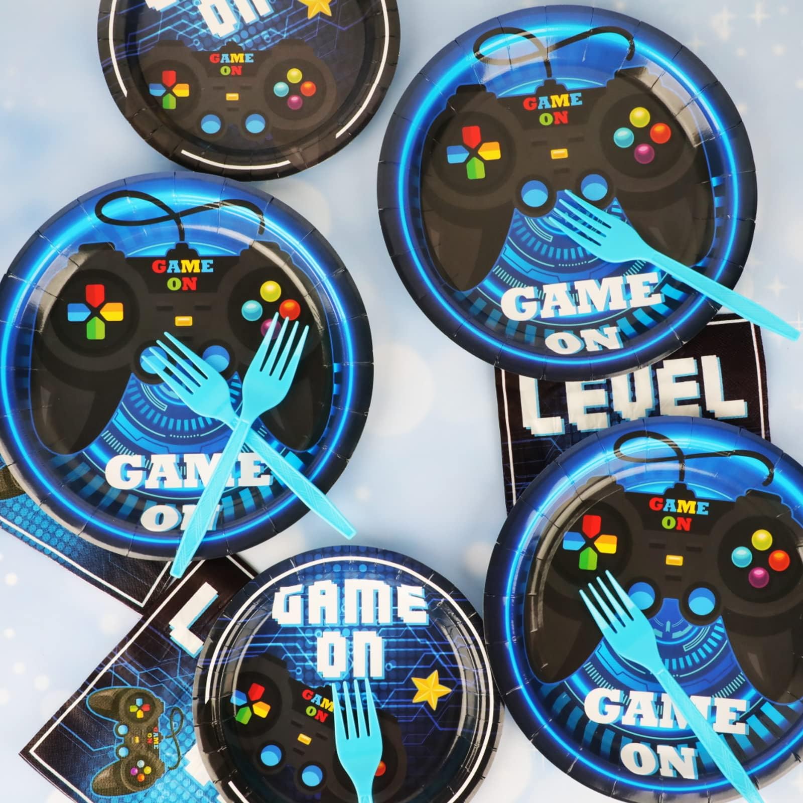 96 Pcs Video Game Party Supplies Paper Plates Napkins Gaming Party Birthday Decorations Favors For Kids Gaming Serves 24