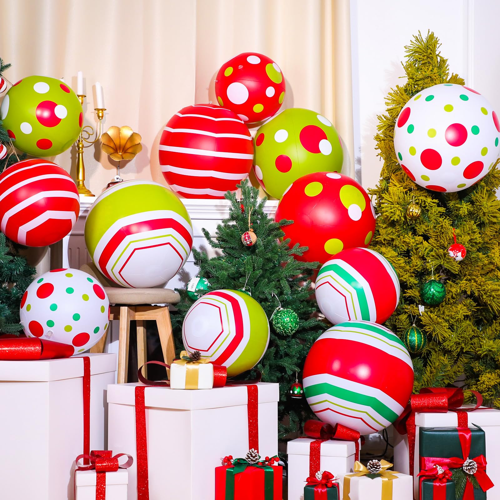 12 Pcs 24/16 Inch Giant PVC Christmas Inflatable Ball Outdoor Blow up Xmas Inflatables Ornaments Giant PVC Christmas Ornaments f