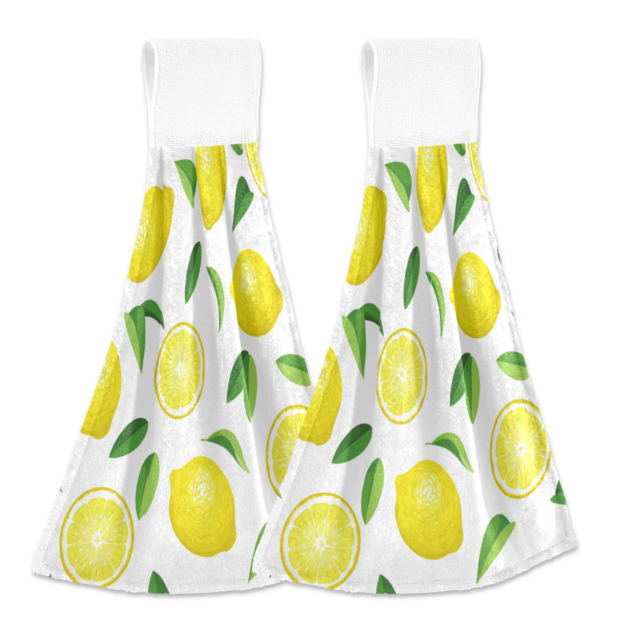 Aslsiy Summer Fresh Lemons Hanging Kitchen Towels Yellow Lime Orange Slices Fruit Leaves Bathroom Hand Tie Towel Fast Drying Dis