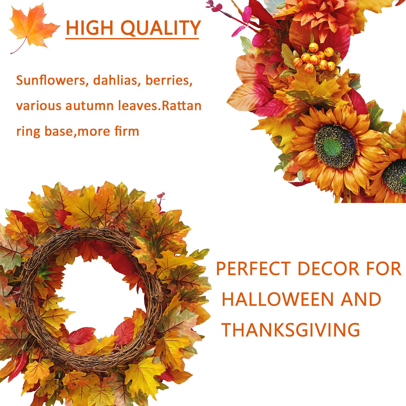 TOKCARE Fall Wreaths for Front Door,20 Inch Sunflower Wreath Fall Decorations for Home Decor Autumn Thanksgiving Halloween Indoo