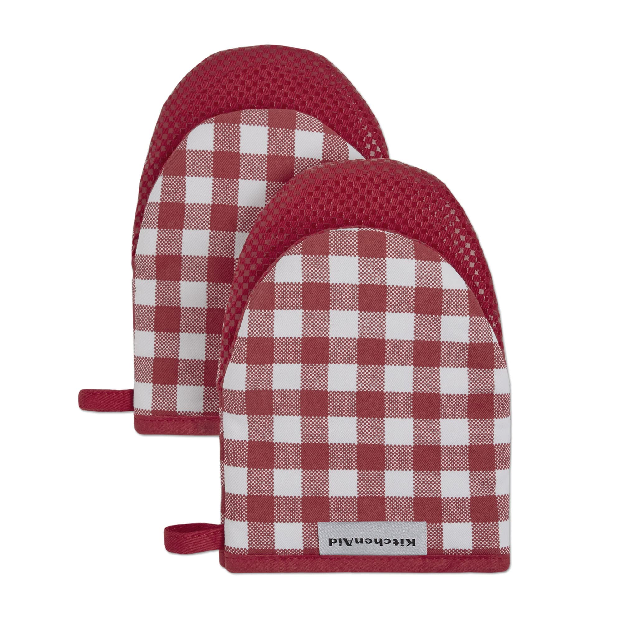 KitchenAid Gingham Cotton Mini Oven Mitt 2-Pack Set, Passion Red, 5.5x8