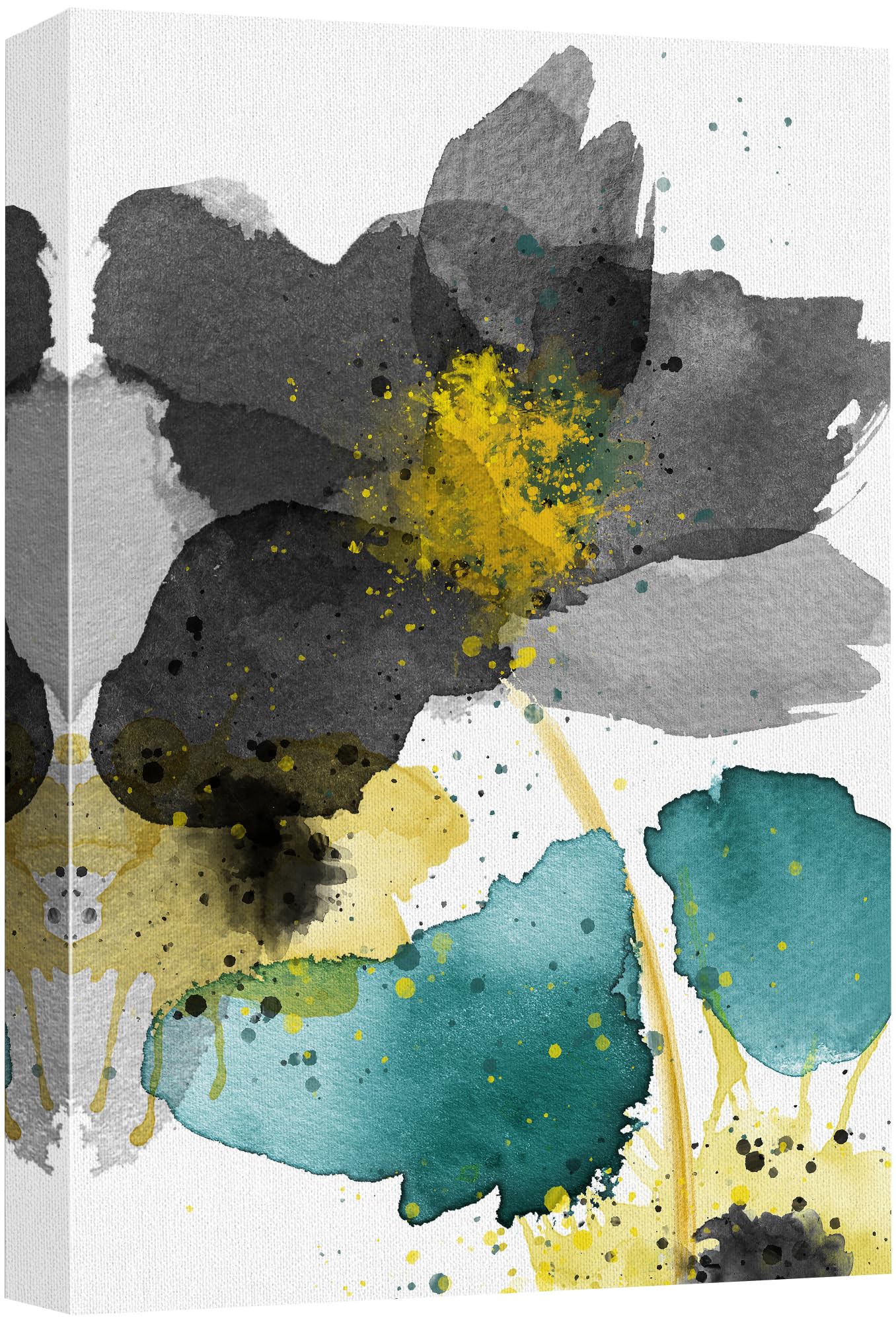 Wall26 Canvas Print Wall Art Watercolor Explosion Black & Green Daisies Floral Botanical Illustrations Minimalism Glam Multicolo