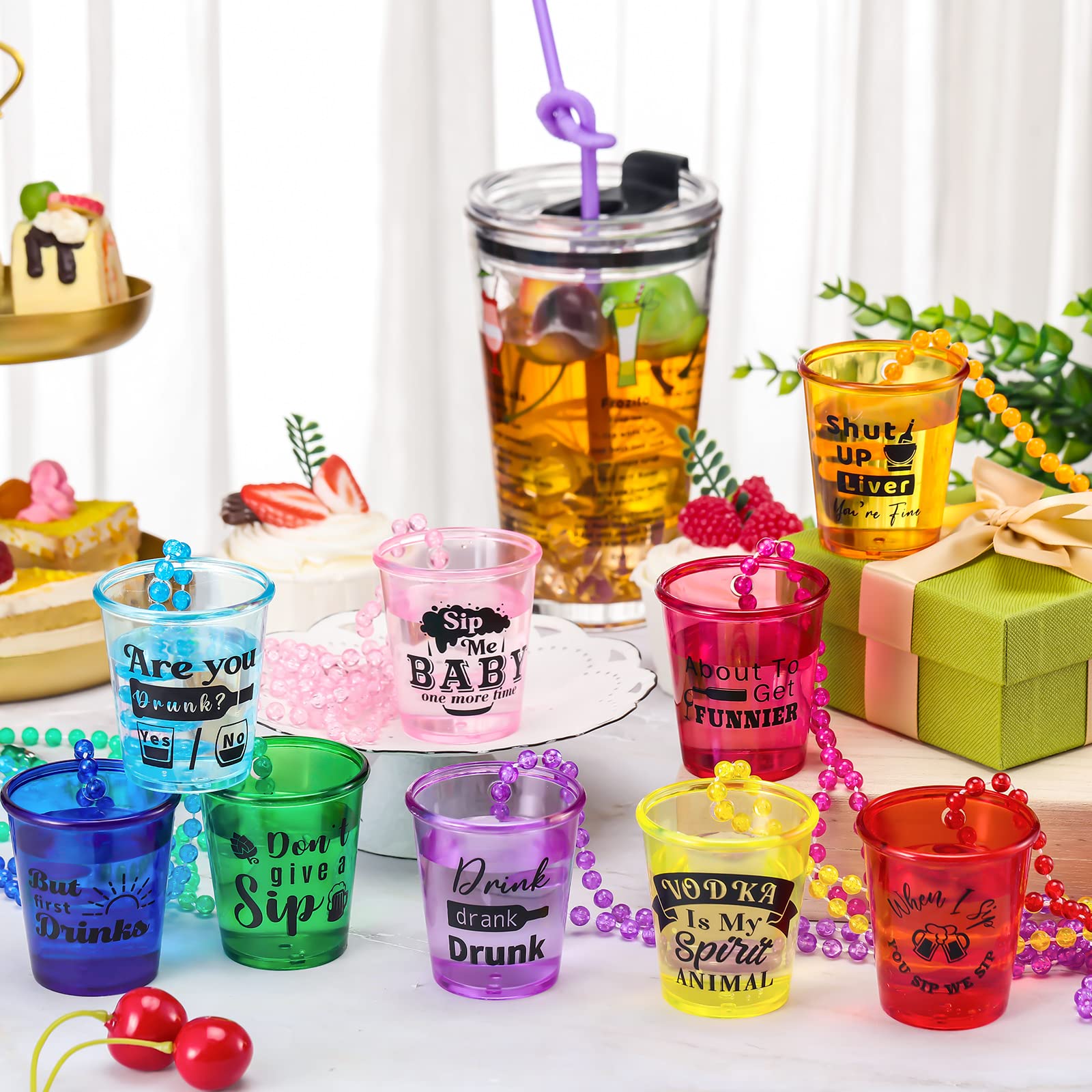 Trnayi 27 Pieces Shot Glass on Beaded Necklace Plastic Shot Necklace Cups Naughty Shot Glass Favors for Adults and Teens Birthday Gifts Wedding Party Supplies  9 Styles