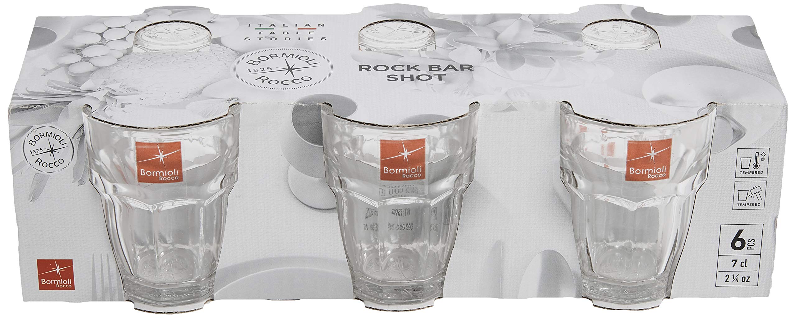Bormioli Rocco Rock Bar Stackable Shot Glasses - Set Of 6 Dishwasher Safe Drinking Glasses For Liquors & Spirits - 2.25oz Durable Tempered Glass