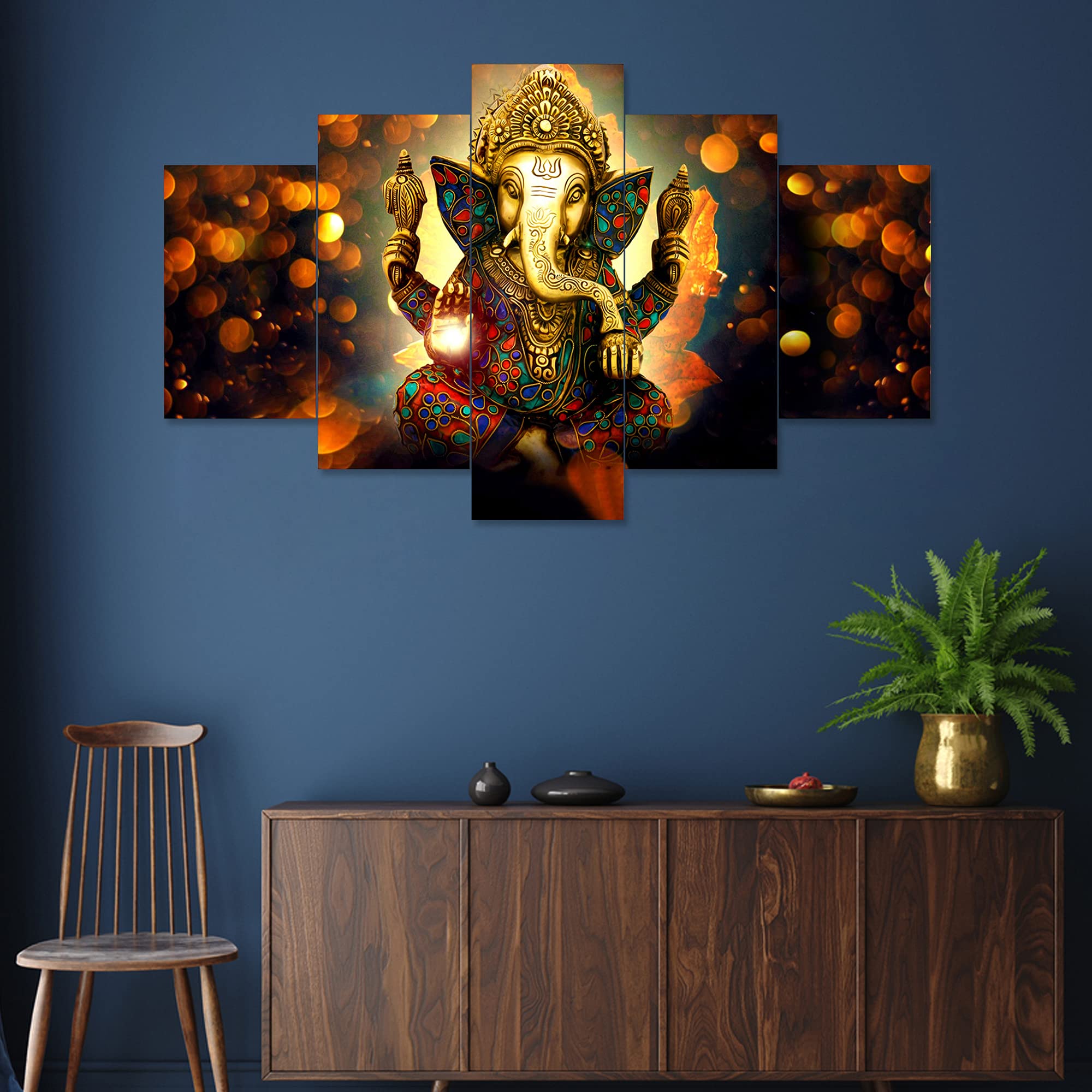 Saumic Craft Set Of 5 Ganesh Ganesha 3D Framed Uv Coated Painting for Wall Decoration for Home Decor Decortations And Gifting Wi