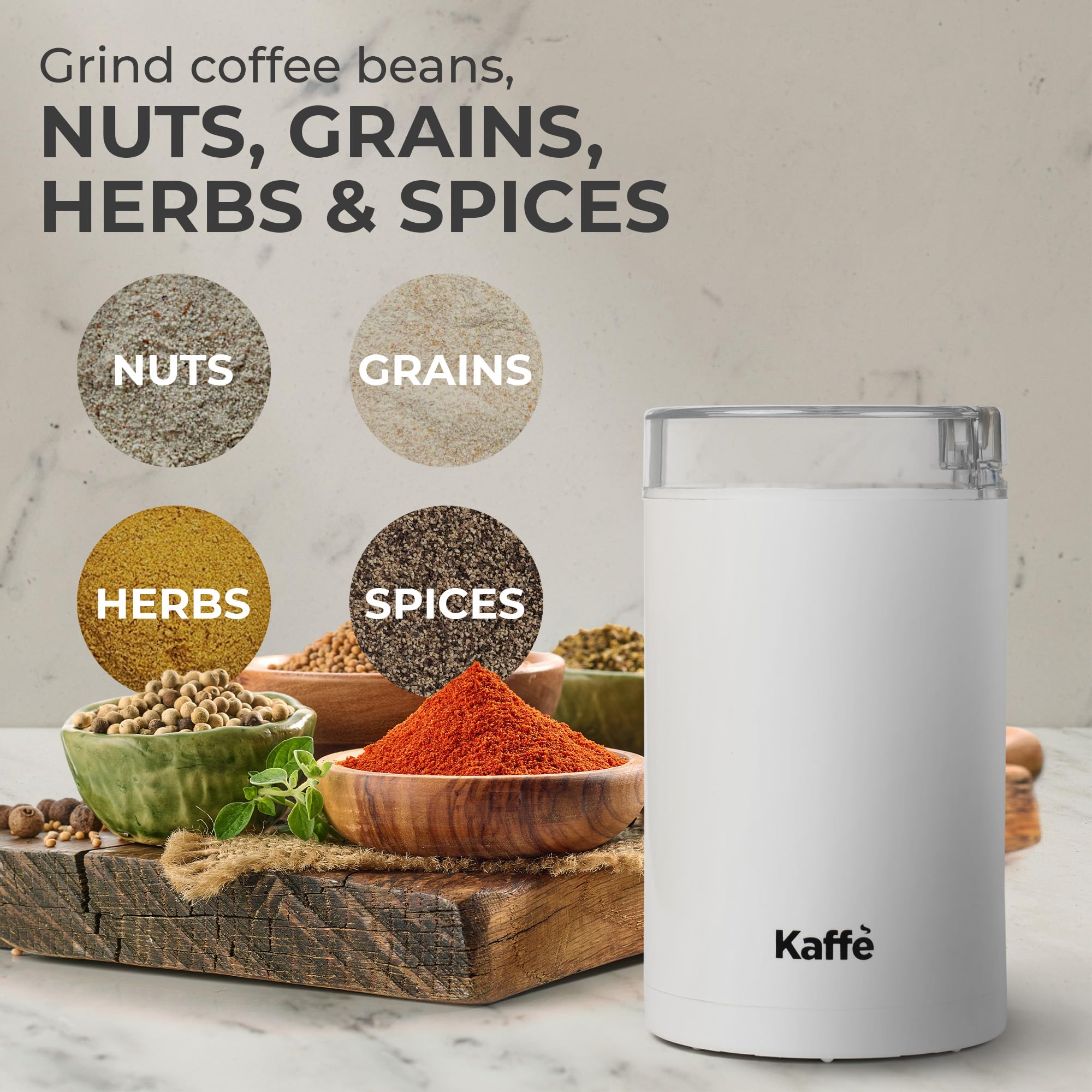 Kaffe One-Touch Coffee Grinder Electric W/Cleaning Brush (3 Oz) - Coffee Grinders For Home Use - Up To 12 Cups Of Coffee Per Gri