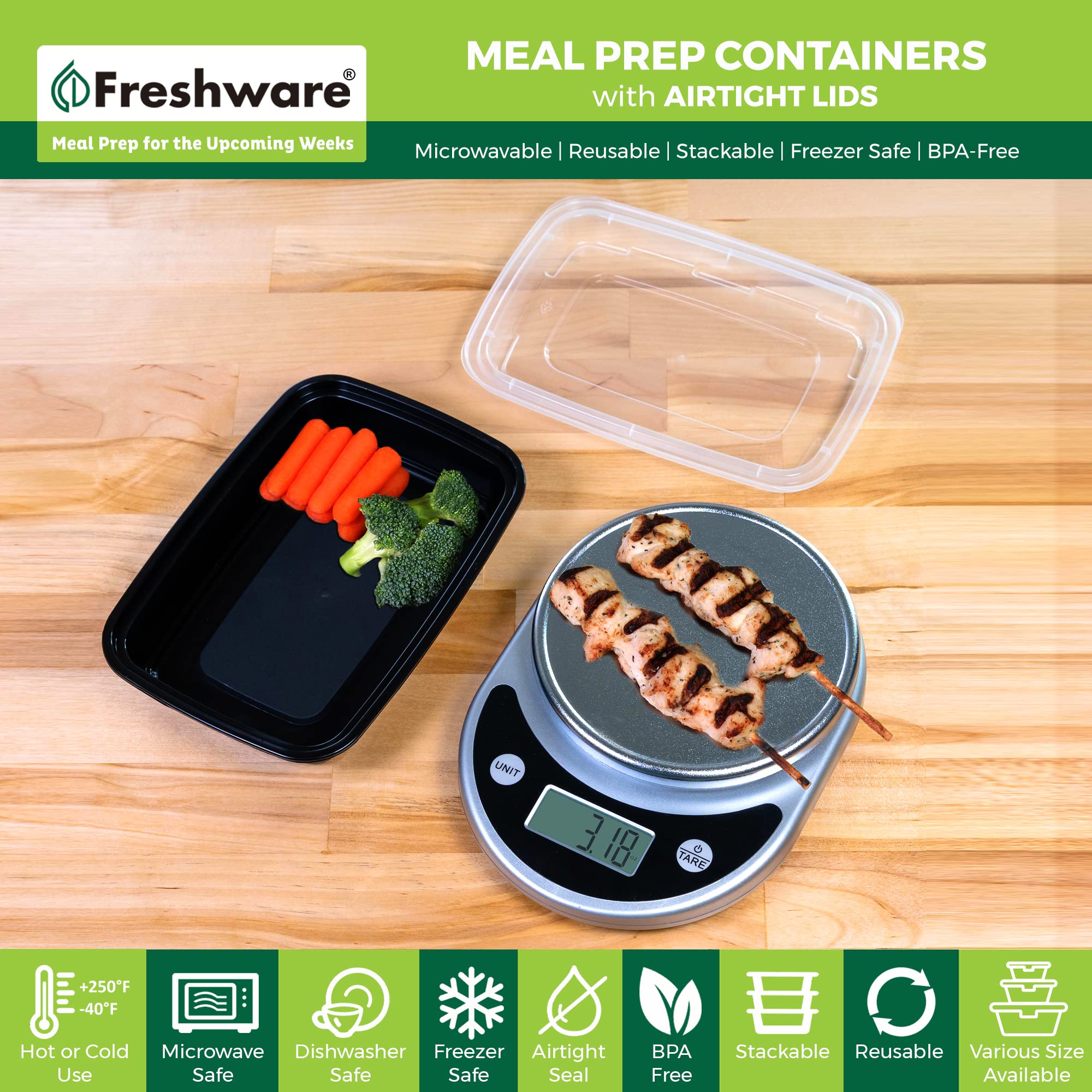 Freshware Meal Prep Containers [50 Pack] 1 Compartment With Lids, Food Storage Containers, Bento Box, Bpa Free, Stackable, Micro