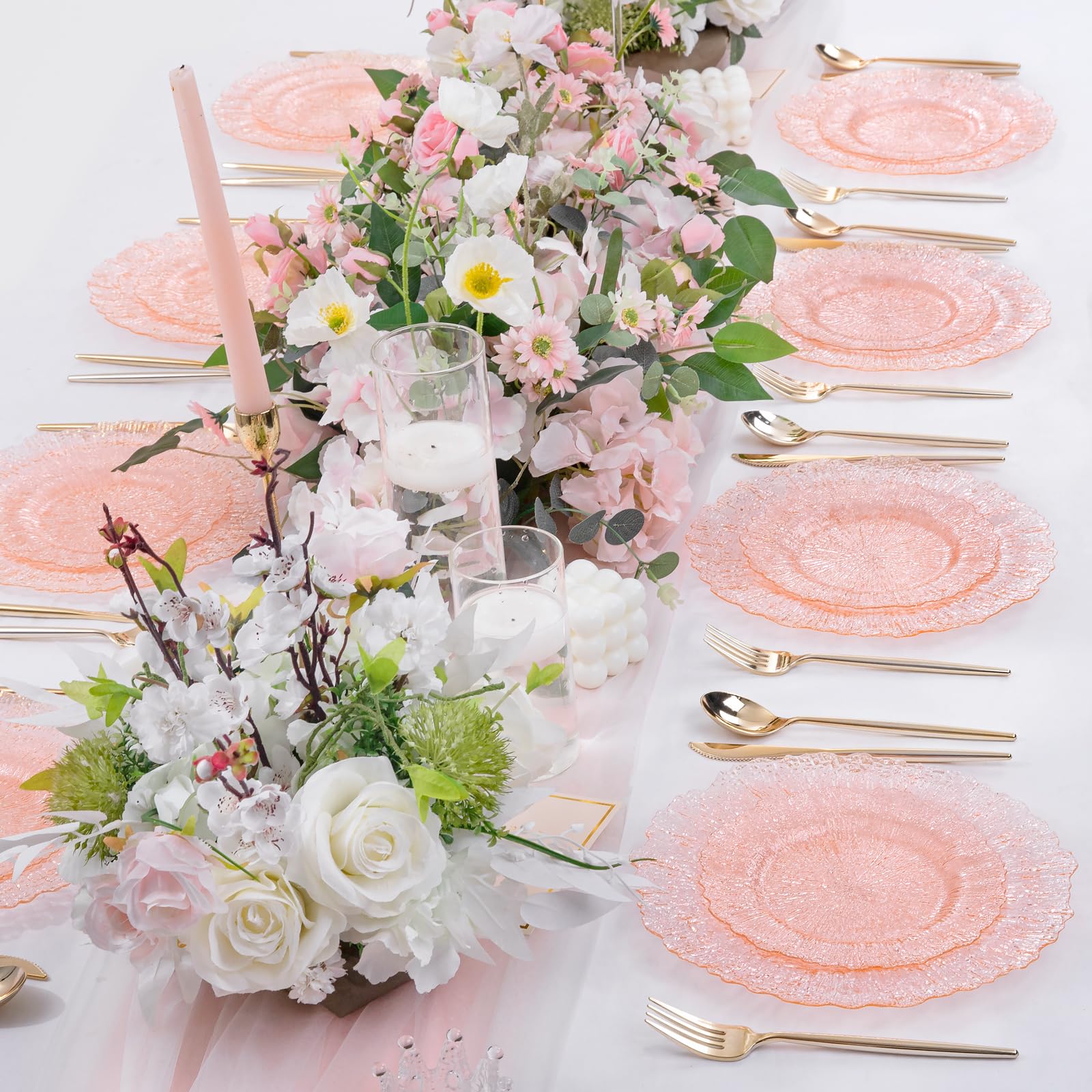 U-Qe 60Pcs Pink Plates For Party - Pink Valentines Plates Disposable Heavy Duty - Clear Pink Plastic Plates For Valentine'S Day