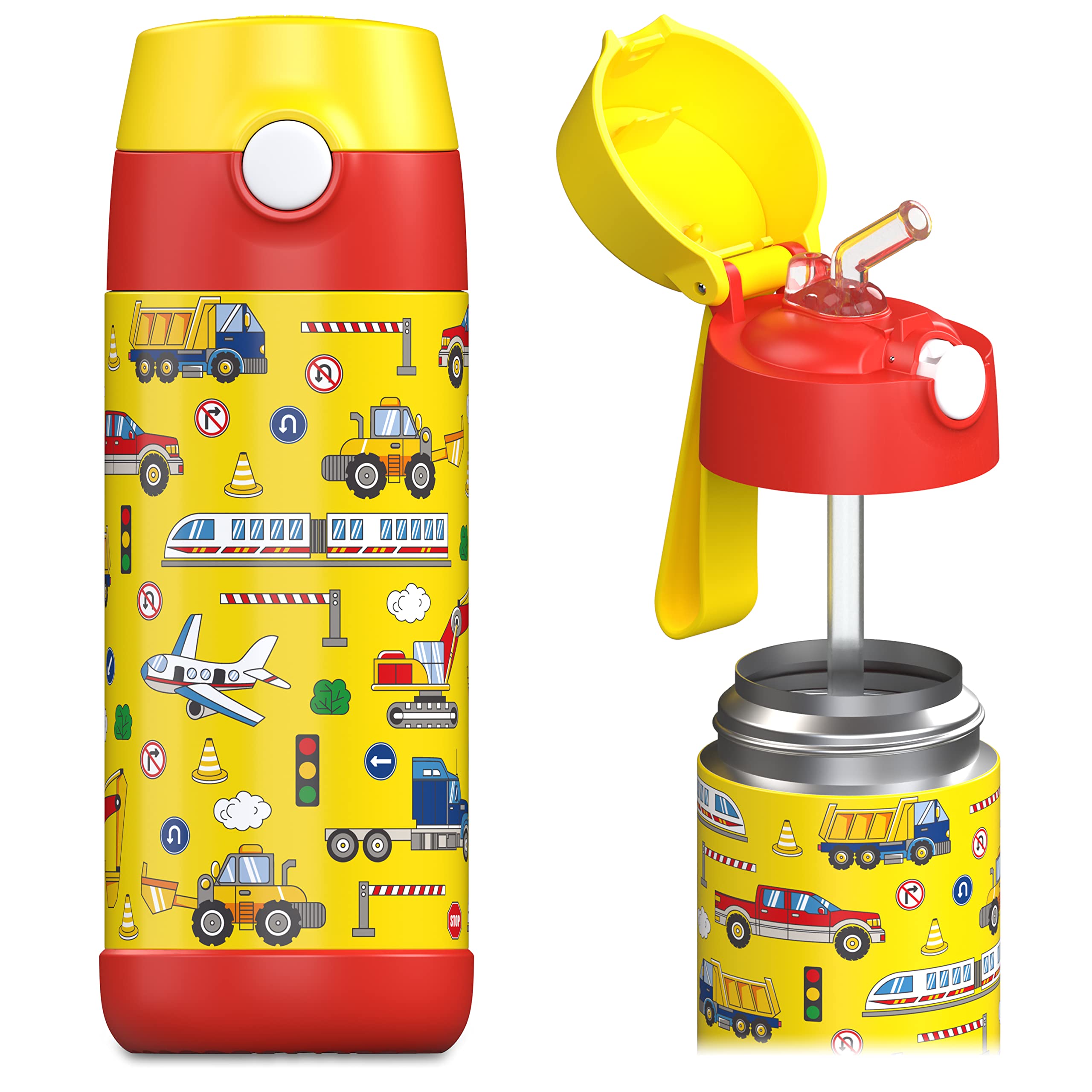 Jarlson Kids Water Bottle CHARLI [12OZ] - Stainless Steel Thermo Bottle with Straw - Insulated, Spill Proof Waterbottle for Scho