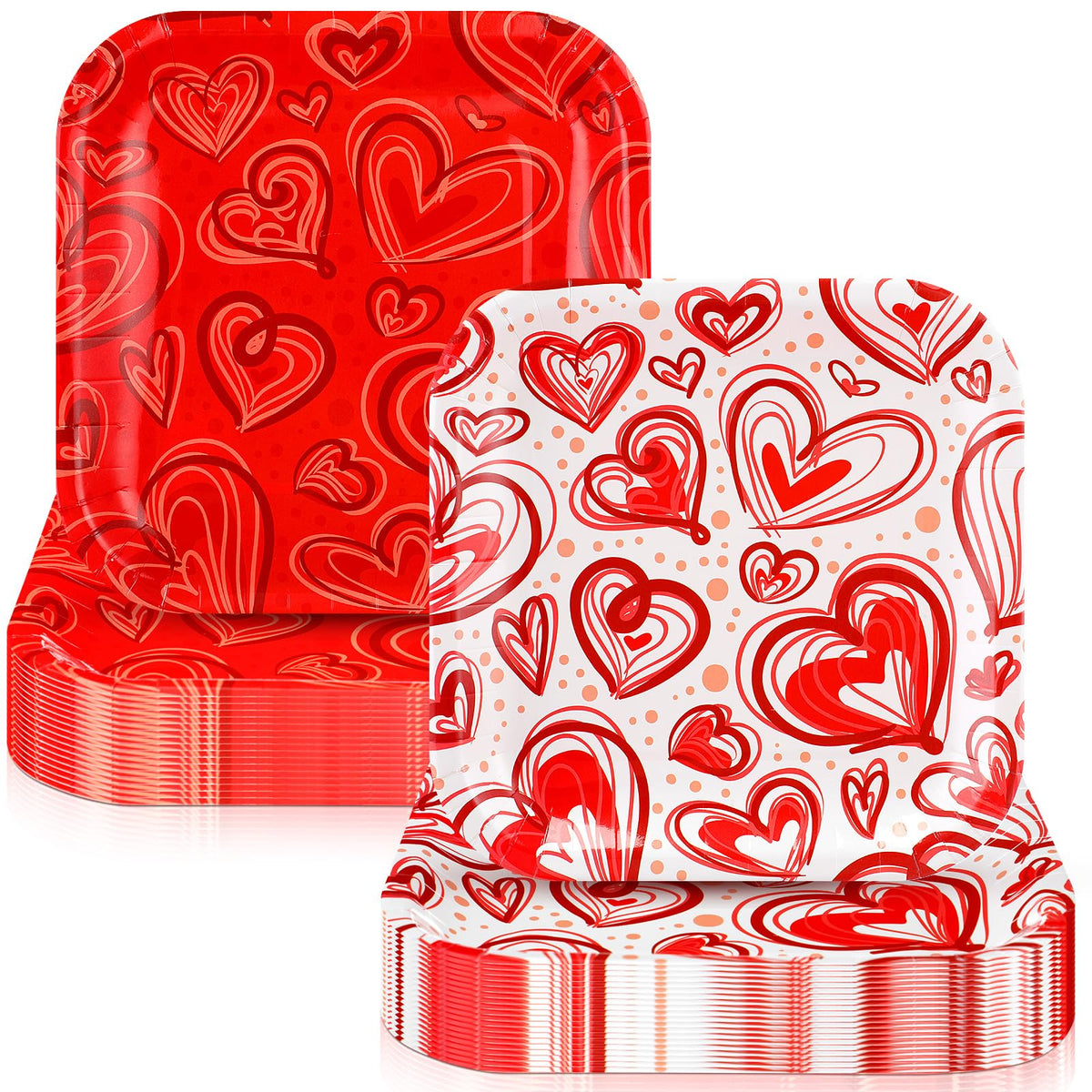 Ziliny 50 Pcs 7 Inch Valentine'S Day Dessert Plates Square Red Disposable Plates Heart Paper Plates Valentines Party Plates Deco