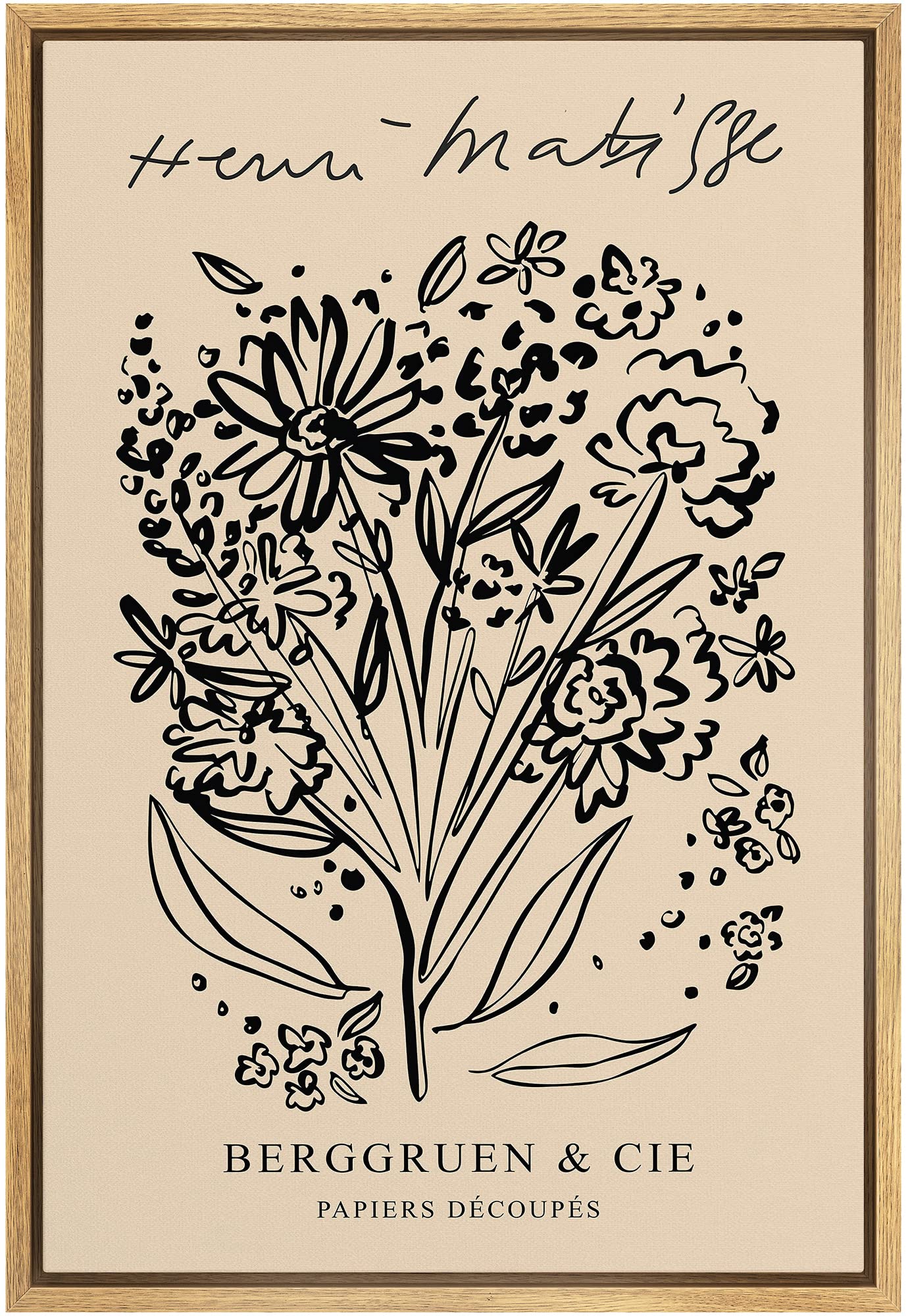 Signleader Framed Canvas Print Wall Art Flower Garden Sketch By Henri Matisse Classic Vintage Illustrations Fine Art Decorative