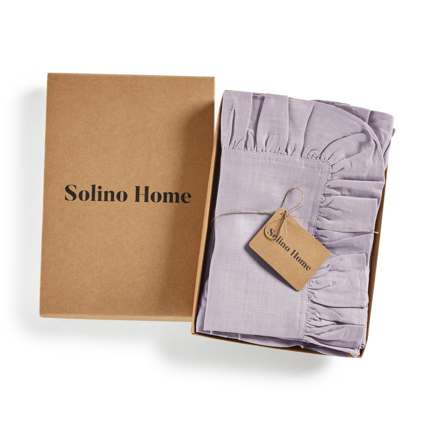 Solino Home Linen Ruffle Dinner Napkins 20 X 20 Inch - 100% Pure Linen Lilac Cloth Napkins Set Of 4 For Spring, Easter - Gabriel
