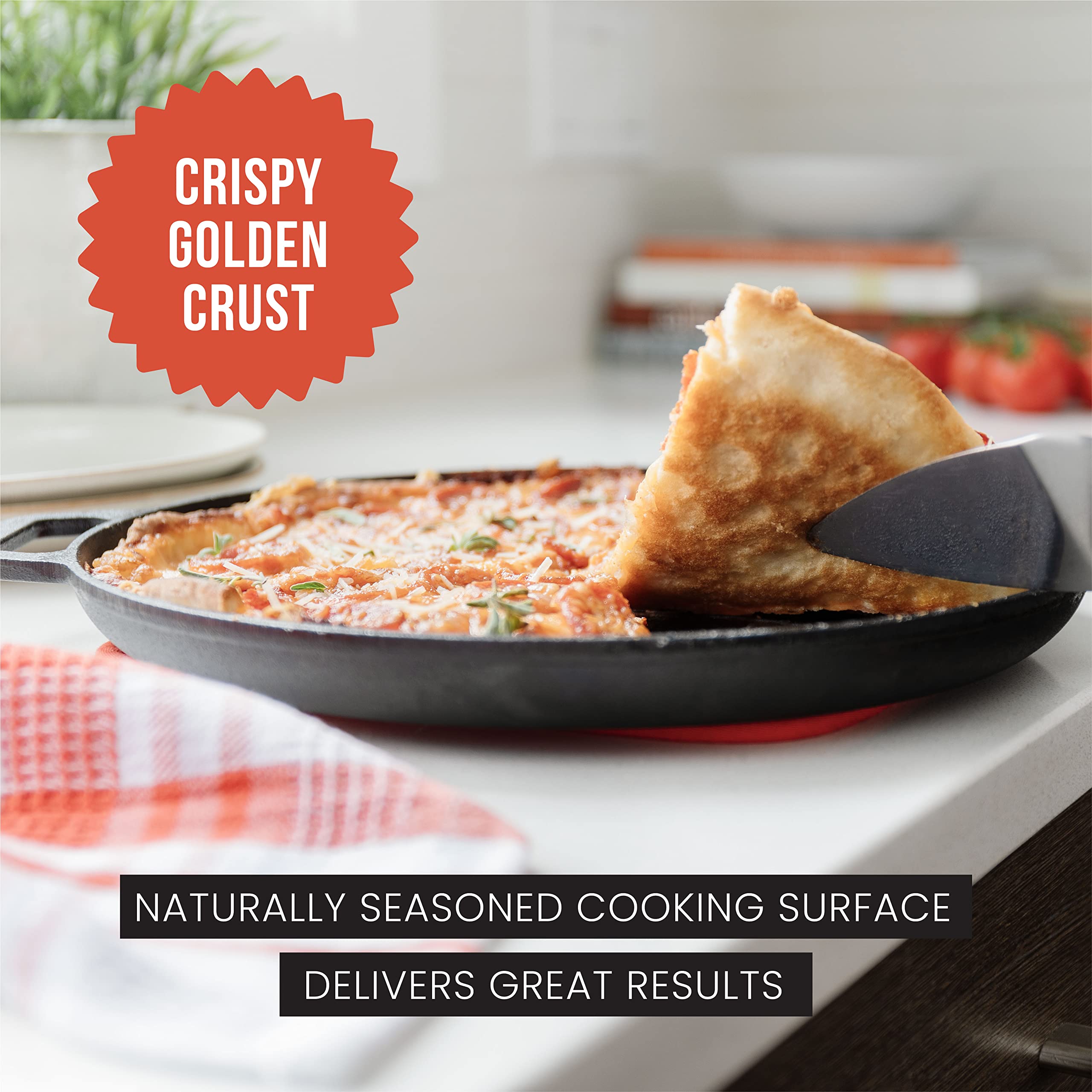 Chef Pomodoro Cast Iron Pizza Pan, Pre-Seasoned 12 Inch Cast Iron Skillet With Handles, Dosa Pan For Dosa Tawa Roti, Crepe Pan,