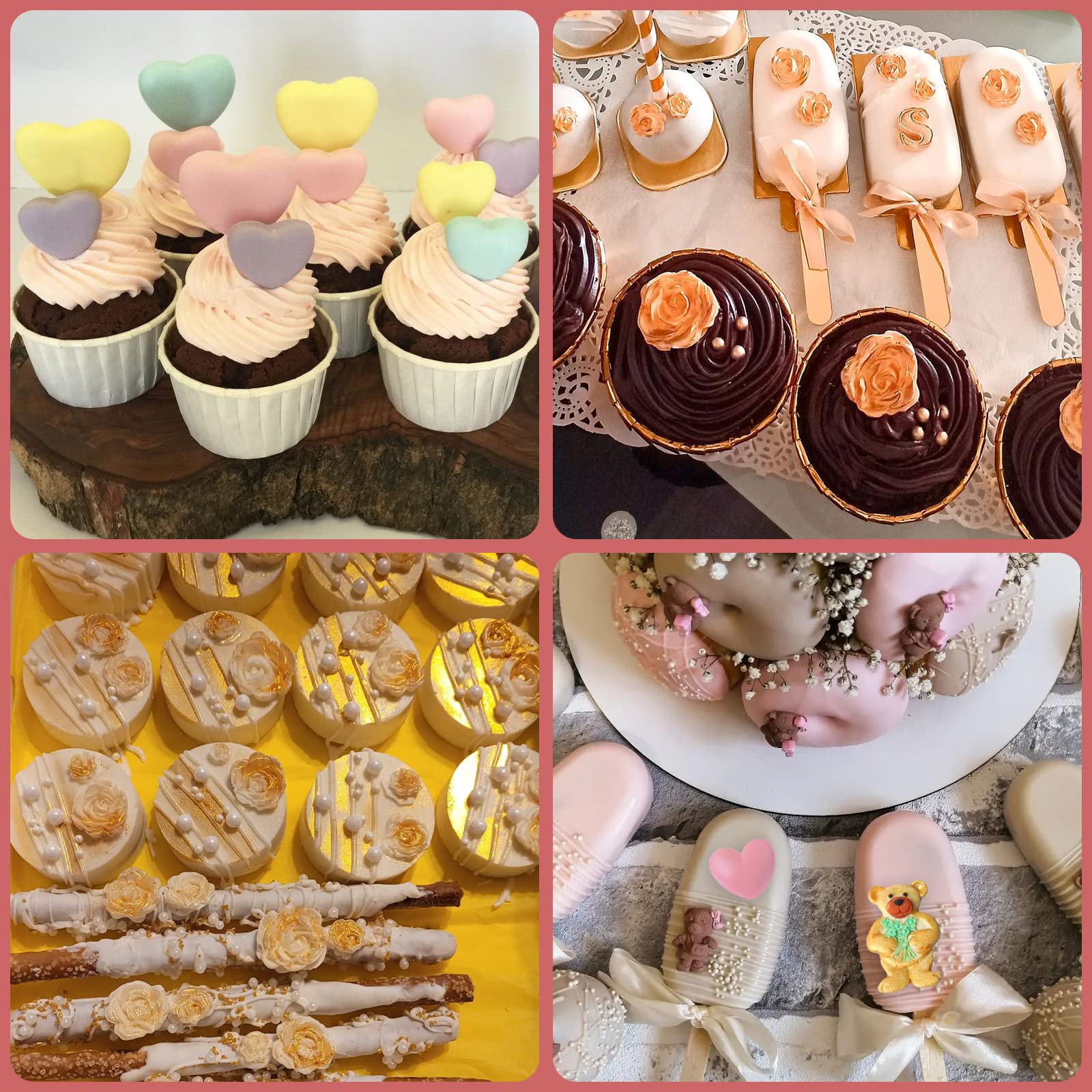 Bear Chocolate Silicone Molds 6 Pcs, Love Flowers Teddy Bear Head Fondant Molds For Valentine'S Day Cake Decoration Candy Sugar