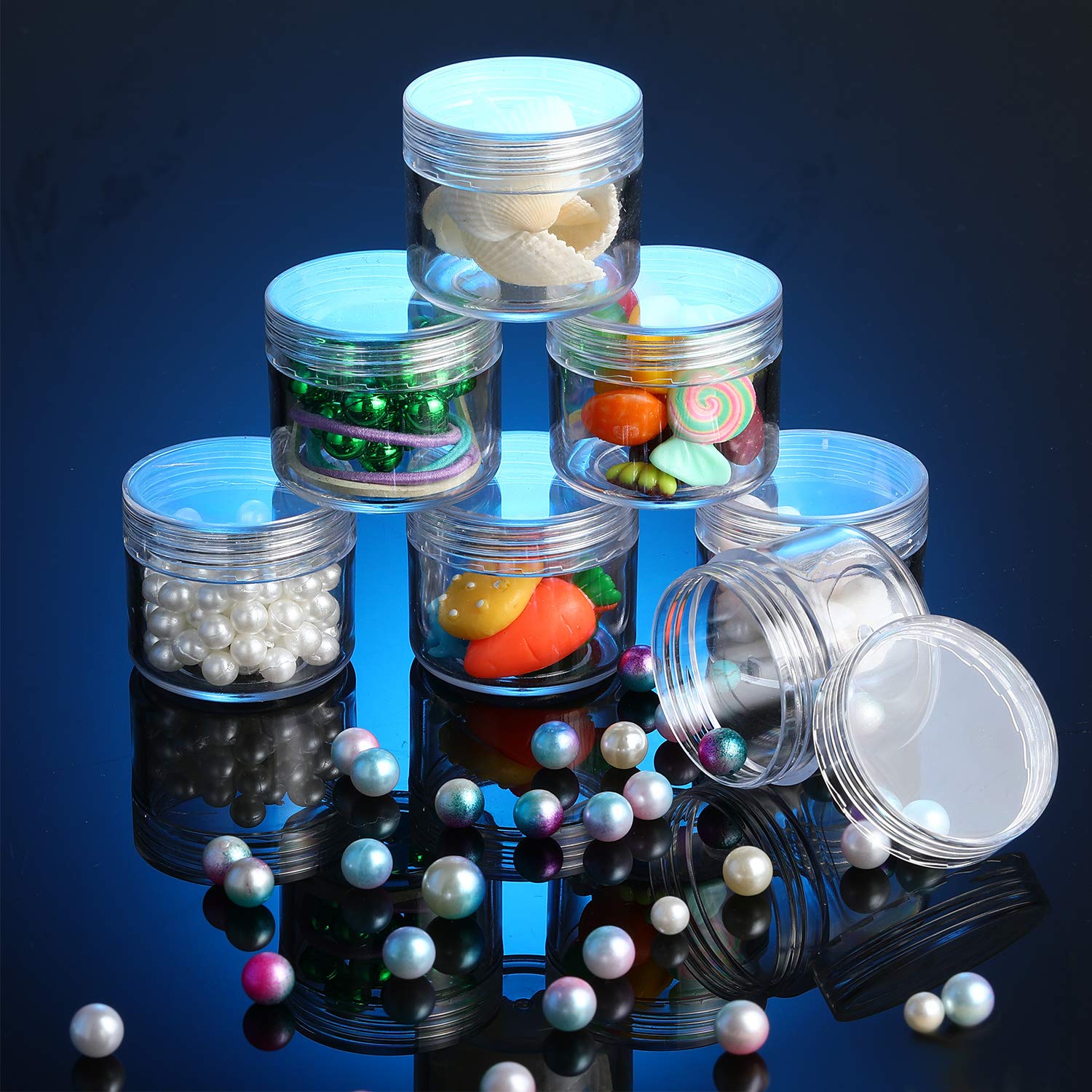 20 Pieces Round Pot Jars Plastic Cosmetic Containers Set With Lid For Liquid Creams Sample, 20 Ml/ 0.7 Oz (Clear Lid)