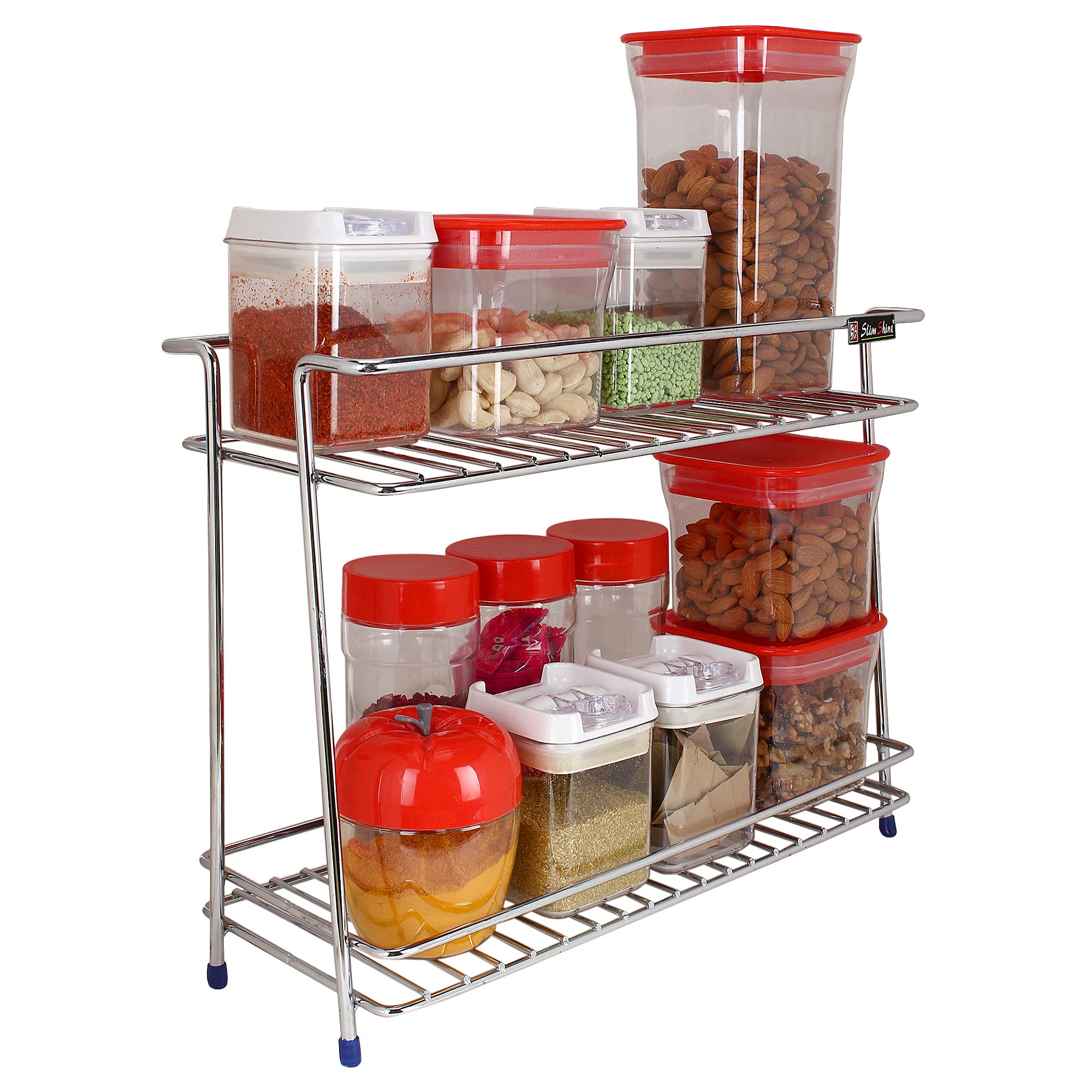 Slimshine Multi Purpose 2 Layer Kitchen Storage Shelf | Spice Rack | Utensils Holder | Pantry Organizer | Stainless Steel (Chrom