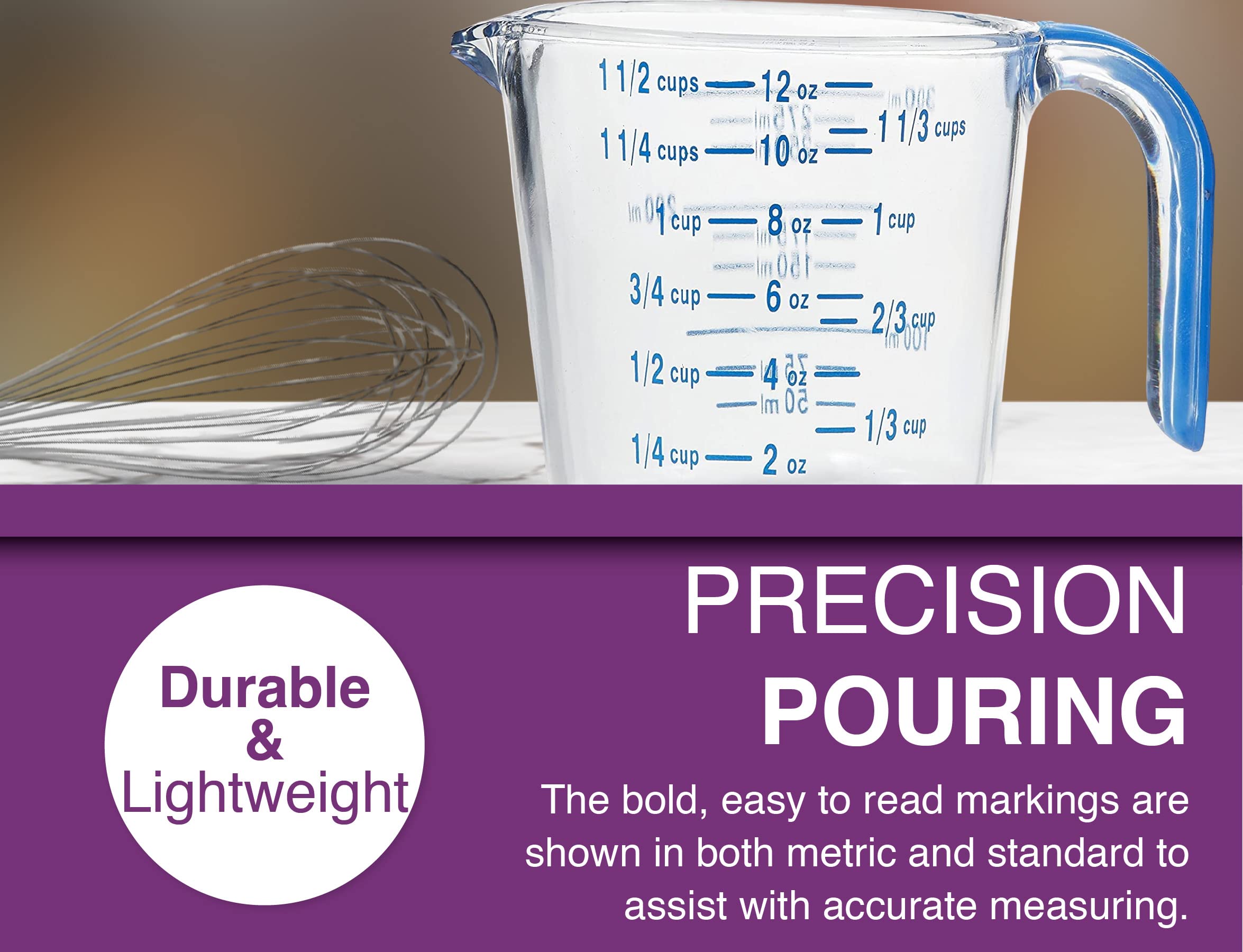 Arrow Home Products Plastic Measuring Cups For Liquids, 4.5 Cups - With Cool-Grip Handle - Bpa-Free, Stackable Measuring Cups Wi