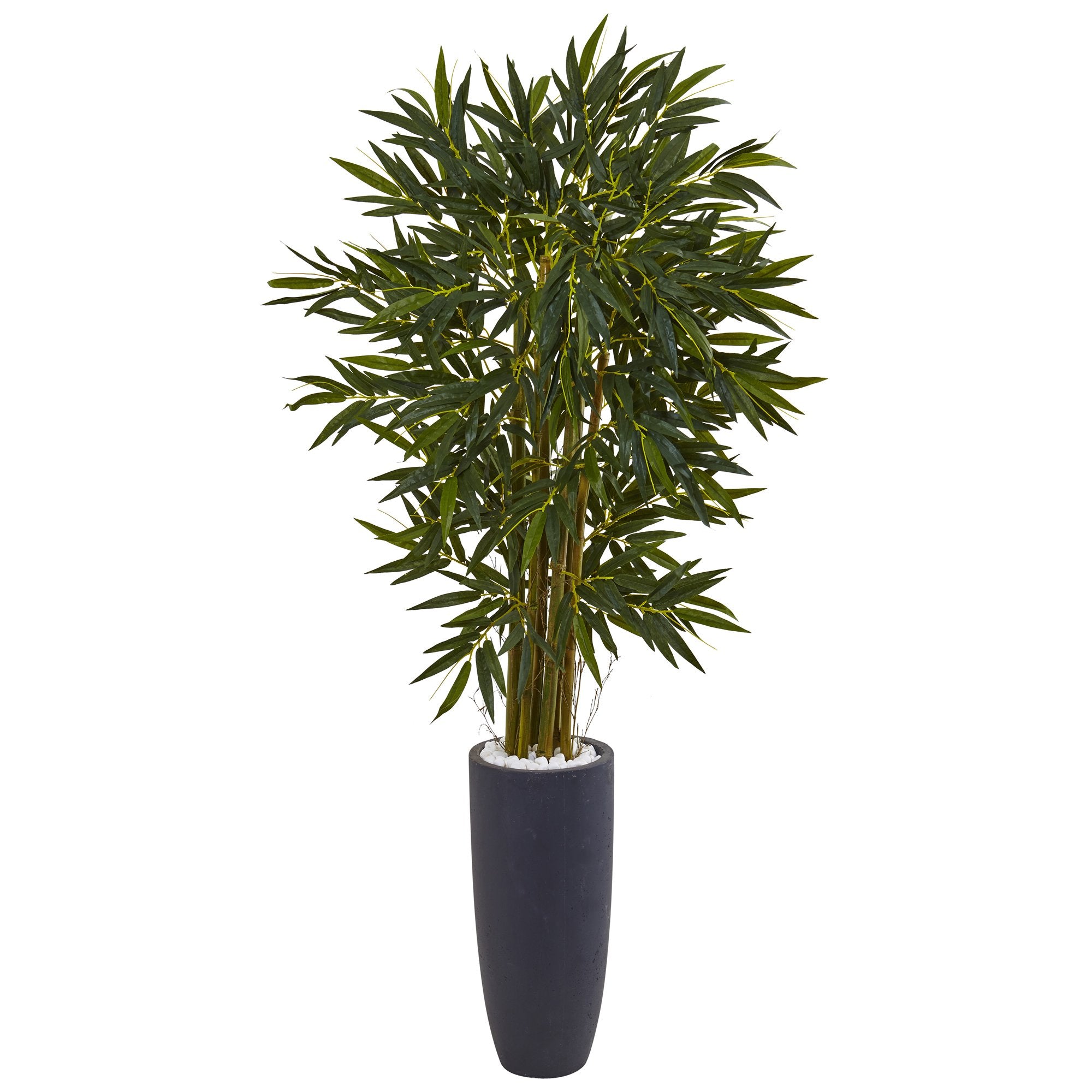 Nearly Natural 6.5ft. Bamboo Artificial Tree in Gray Cylinder Planter
