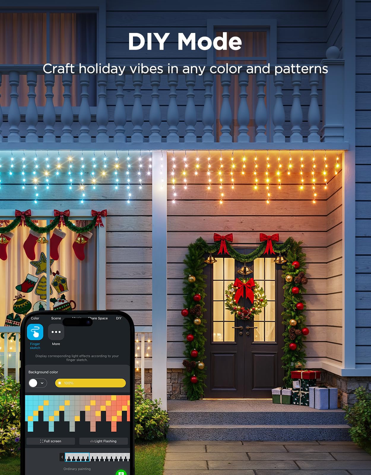 Govee Icicle Lights, Smart RGBIC Christmas Lights for Outside, 66ft with 800 LEDs Icicle Light for Outdoor, IP67 Waterproof, Mus
