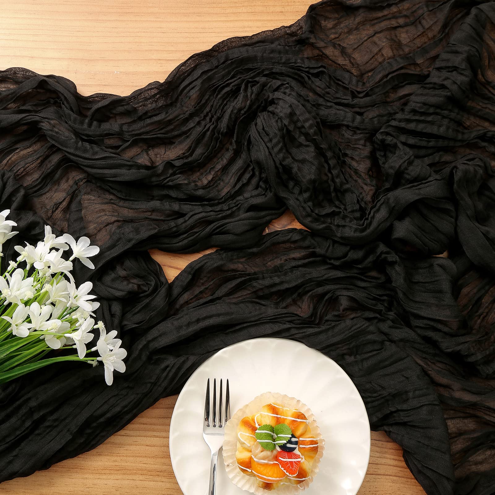 Dolopl Black Cheesecloth Table Runner 13.3Ft Boho Gauze Cheese Cloth Table Runner Rustic Sheer Runner 160Inch Long For Wedding B