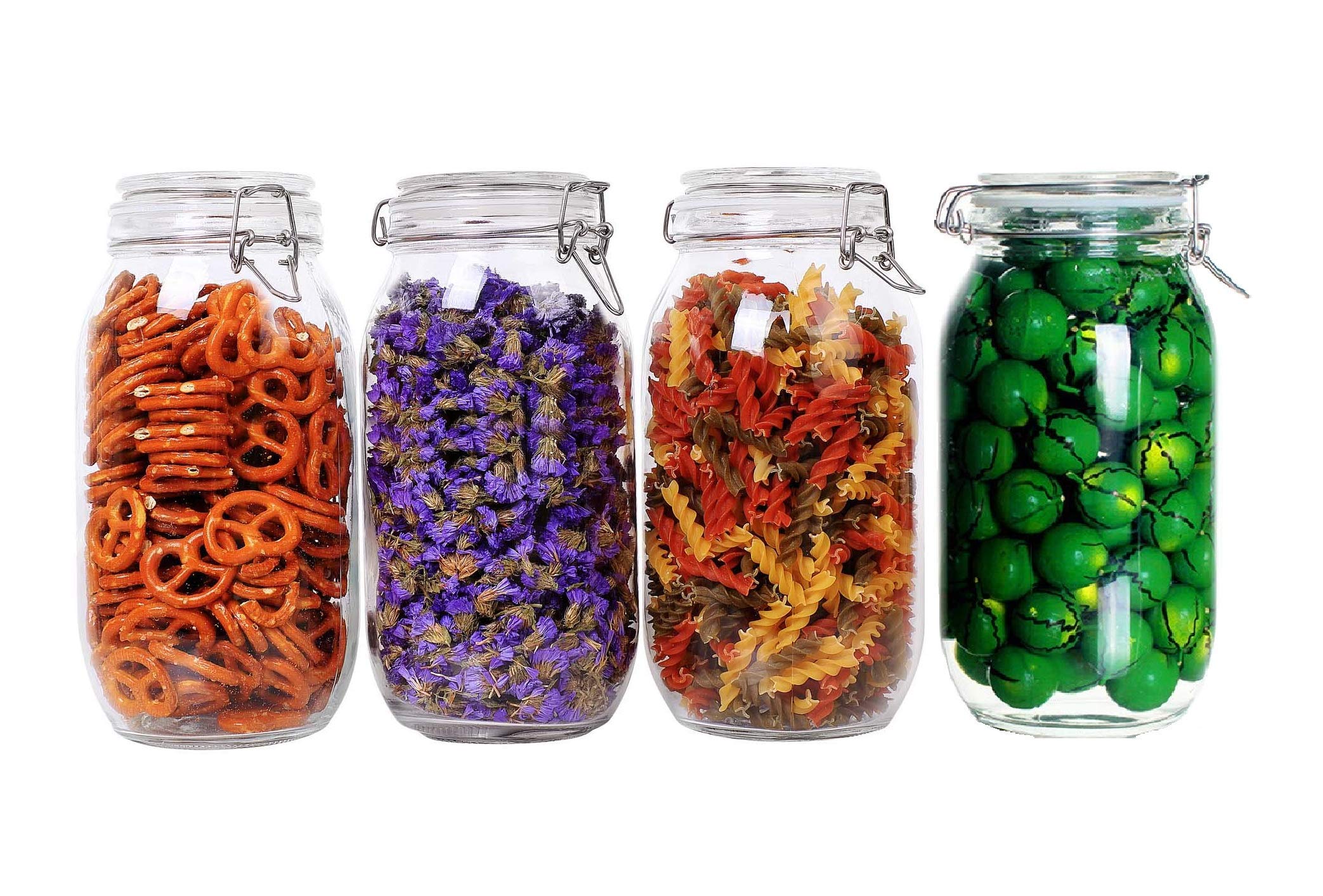 Ash & Roh  Clear Glass Jar And Container With Air Tight Lid Storage Of Spices And Dry Fruit (1500 Ml Round, 4)