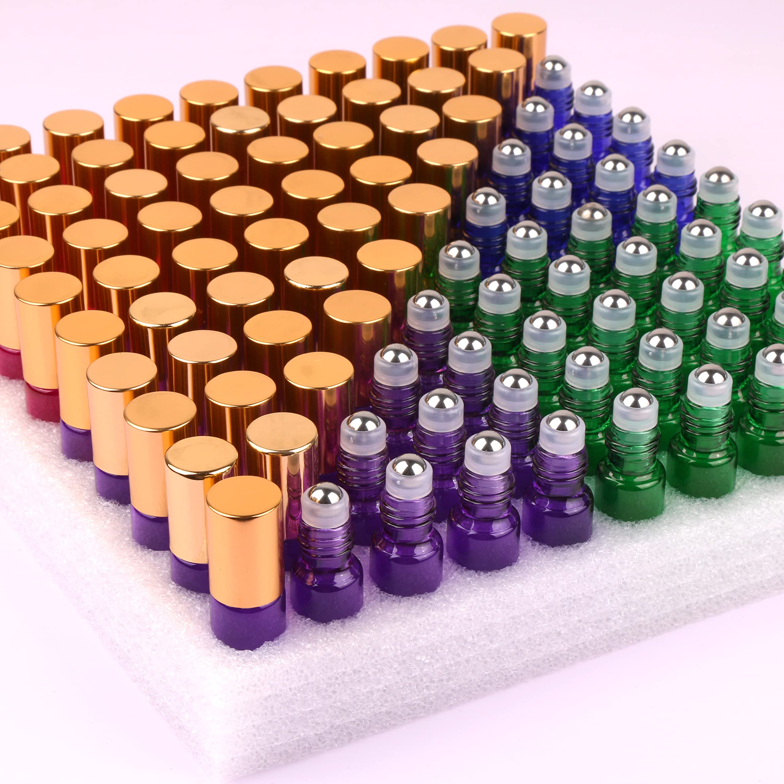 Maxmau Pack Of 100,5Ml Colored Roller Bottles For Essential Oils Perfume Refillable Glass Bottle Stainless Steel Roll On Ball Me
