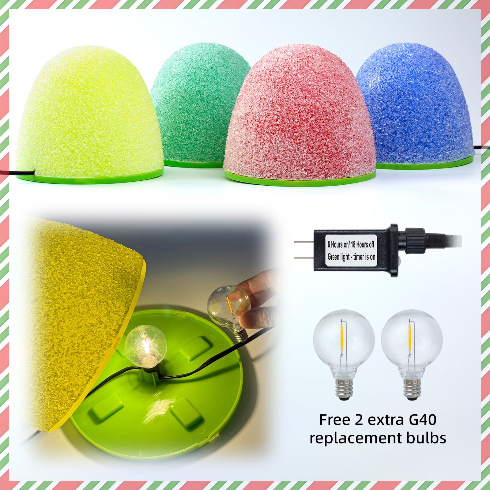 Illuminated Gumdrop Christmas Pathway Lights Outdoor Decorations, Connectable 4Pcs Light Up Gum Drop with Timer for Yard, Cute H