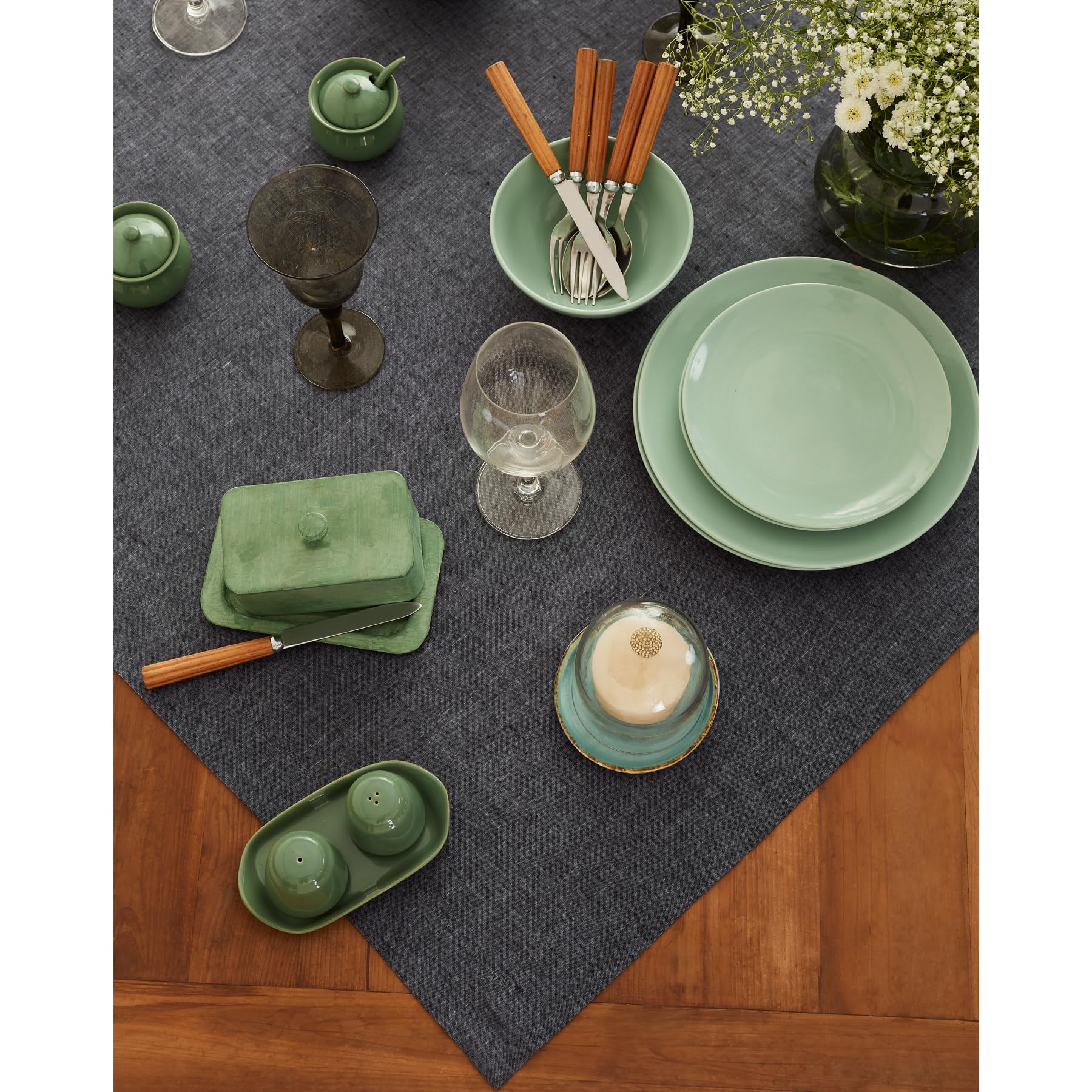 Solino Home Linen Tablecloth 52 X 52 Inch - 100% Pure Linen Charcoal Grey Tablecloth - Machine Washable Square Table Throw For F