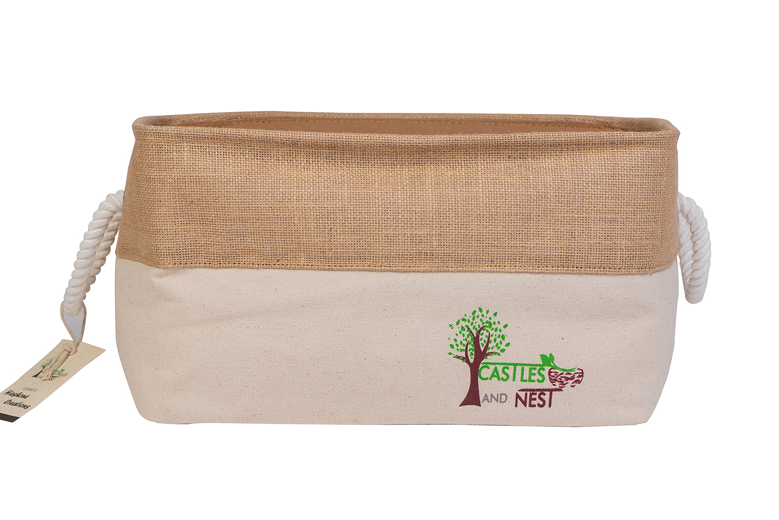 Castles And Nest Canvas Foldable Fabric Storage Basket Bin Wardrobe Organizer, Desk Organizer With Handles