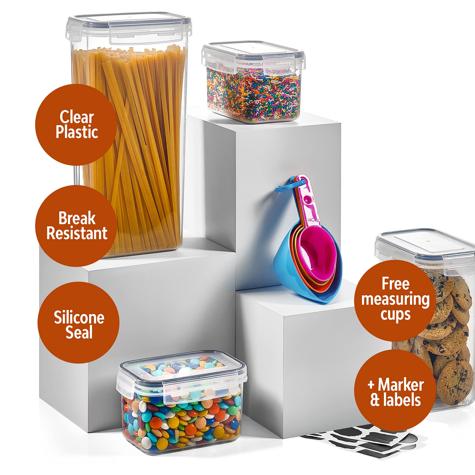 14 Pack Airtight Food Storage Container Set - Bpa Free Clear Plastic Kitchen And Pantry Organization Canisters With Durable Lids