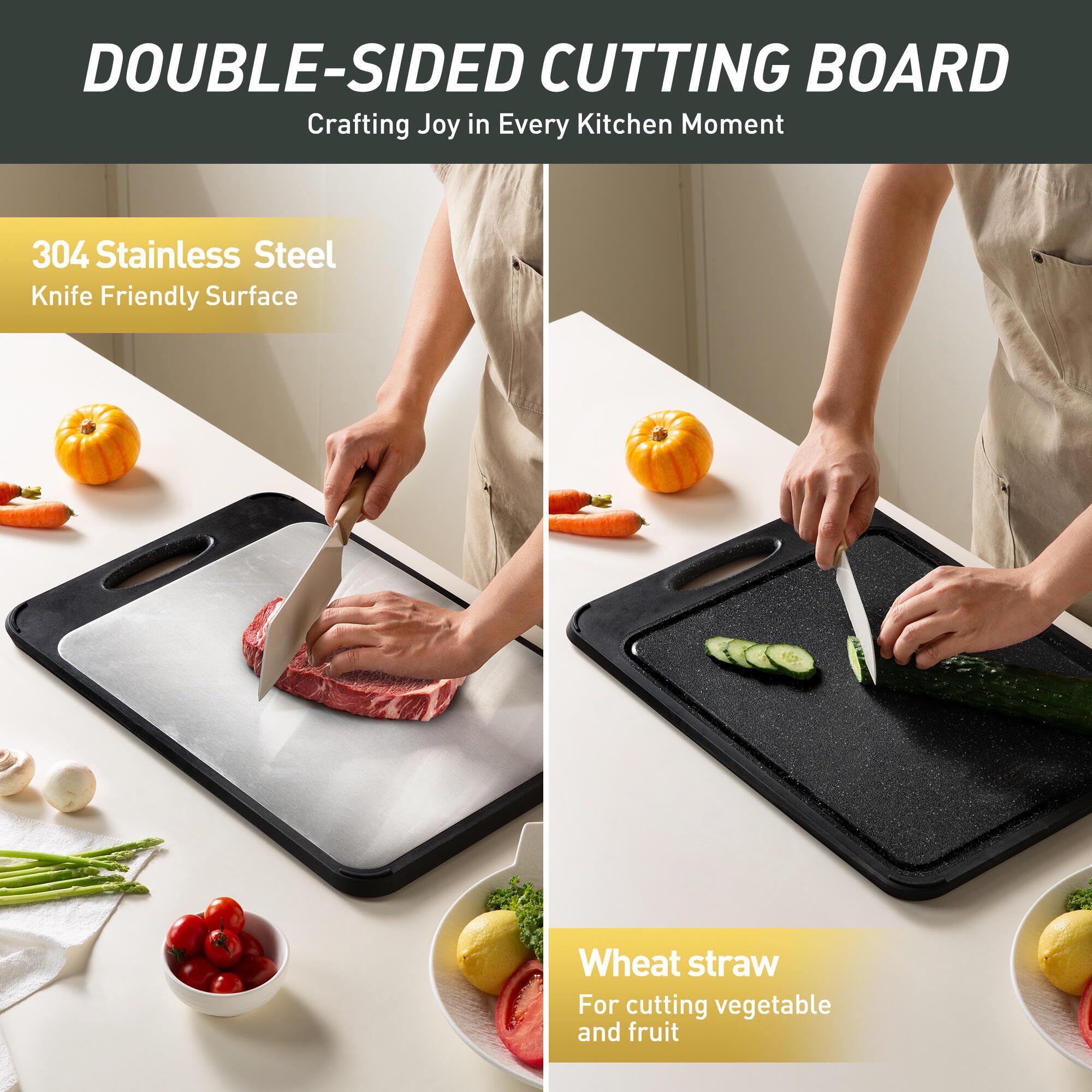 Stainless Steel Cutting Board, Best Non Toxic Cutting Boards for Kitchen, Double Sided Metal Chopping Board for Meat/Vegetables,