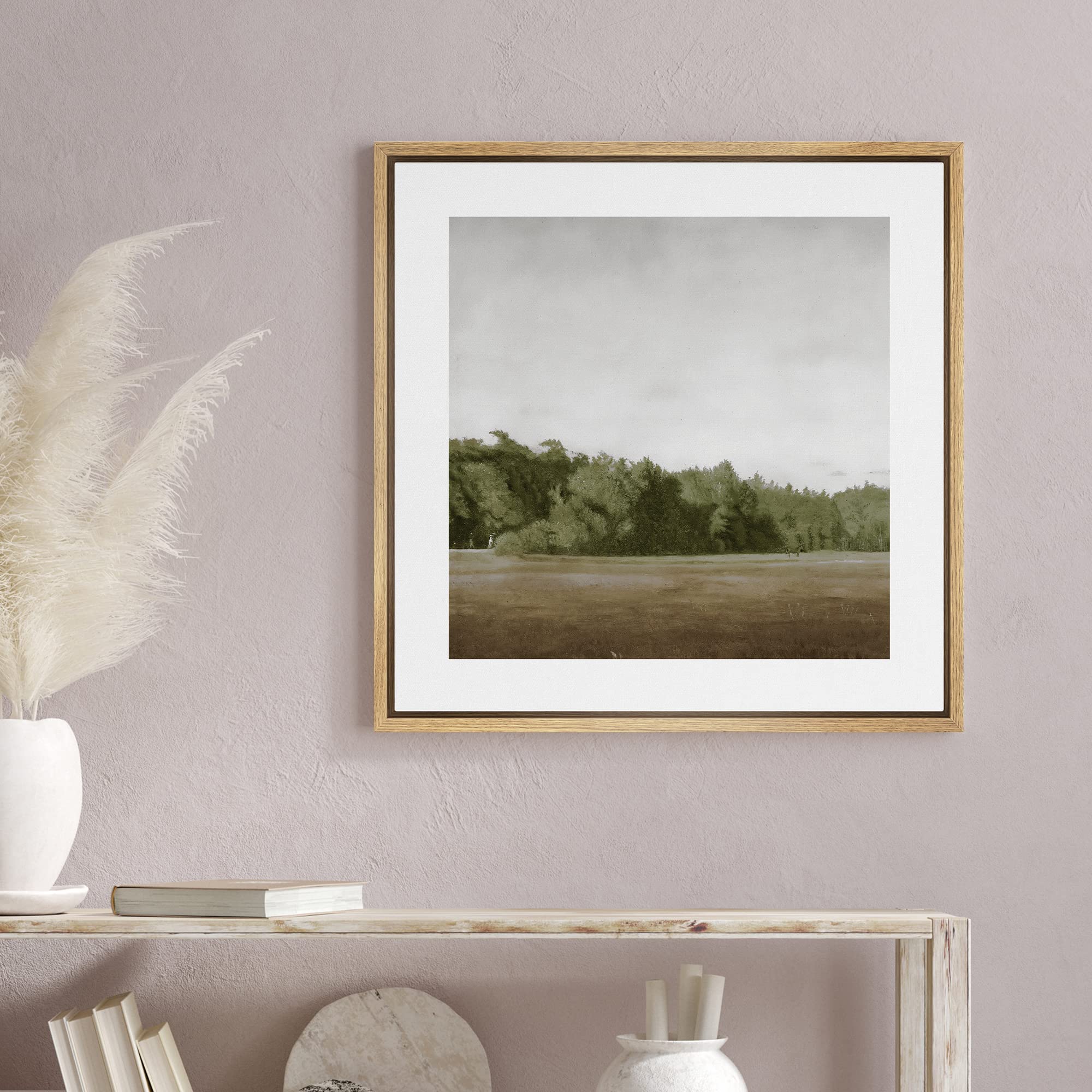 Signwin Framed Canvas Print Wall Art Green Mountain Hill Forest Landscape View Nature Wilderness Illustrations Fine Art Farmhous