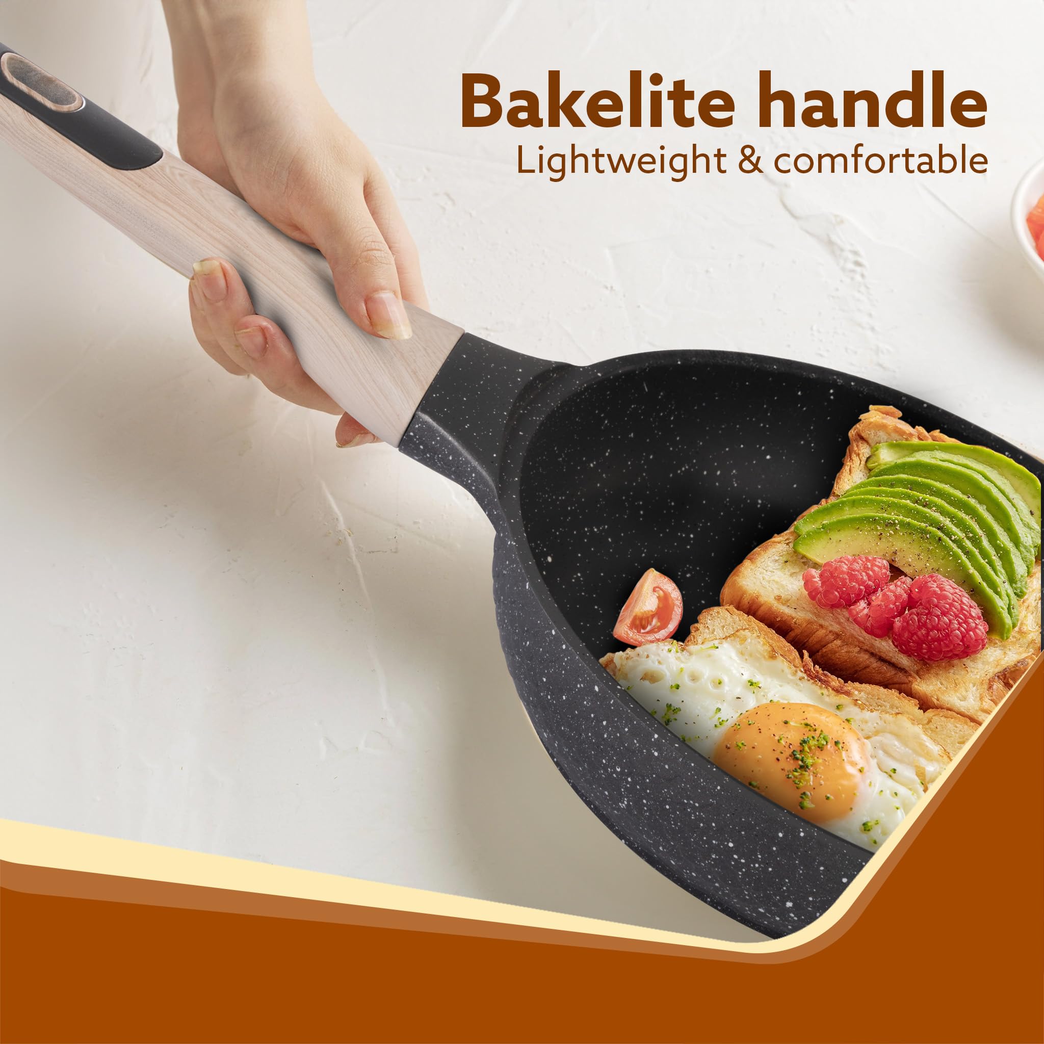 AGARO Imperial Granite Non Stick Frypan with Glass Lid, 3L / 28cm, Cast Aluminium Body, Omlette Egg Pan, Fish Fry Pan, Gas & Ind