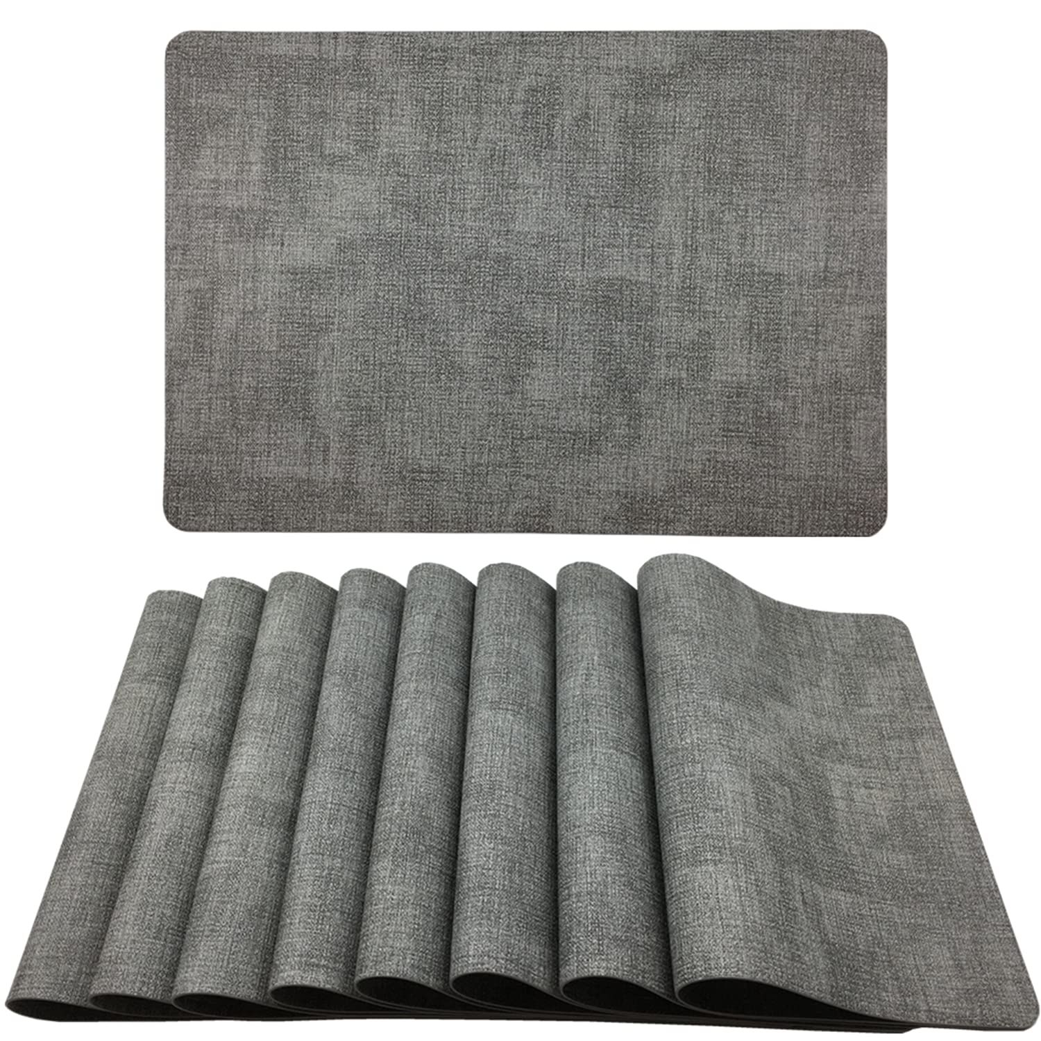 Wazaigur Waterproof Easy To Clean Non-Slip Heat Resistant Thick Faux Leather Placemats For Dining Table Set Of 8,Light Grey