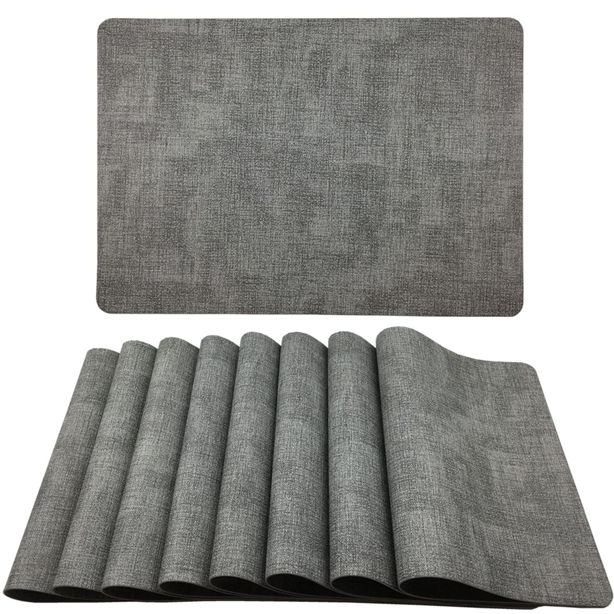 Wazaigur Waterproof Easy To Clean Non-Slip Heat Resistant Thick Faux Leather Placemats For Dining Table Set Of 8,Light Grey