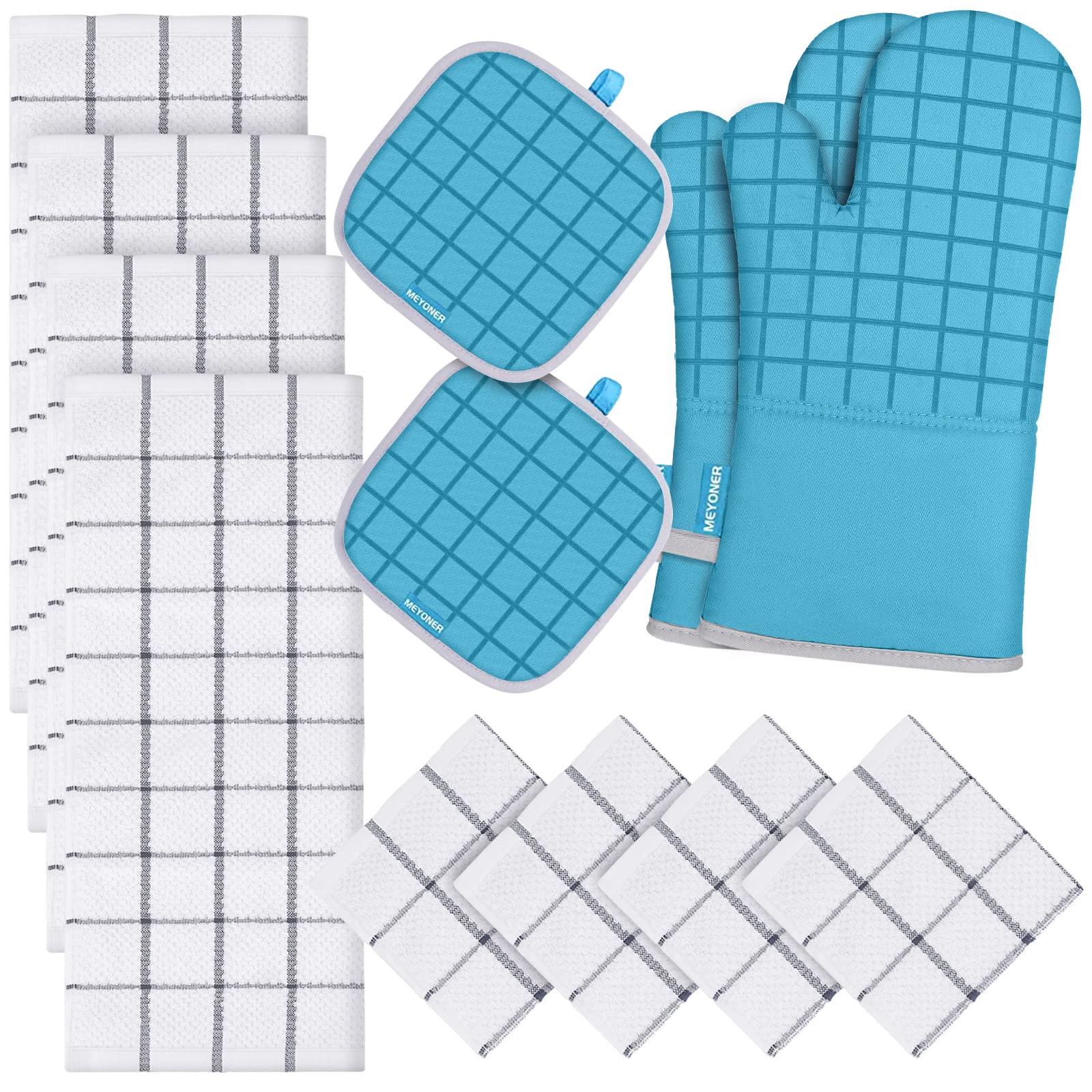 Oven Mitts And Pot Holders Set With Kitchen Towels And Dishcloths, 500 Degree Heat Resistant Oven Gloves And Hot Pads, Premium S