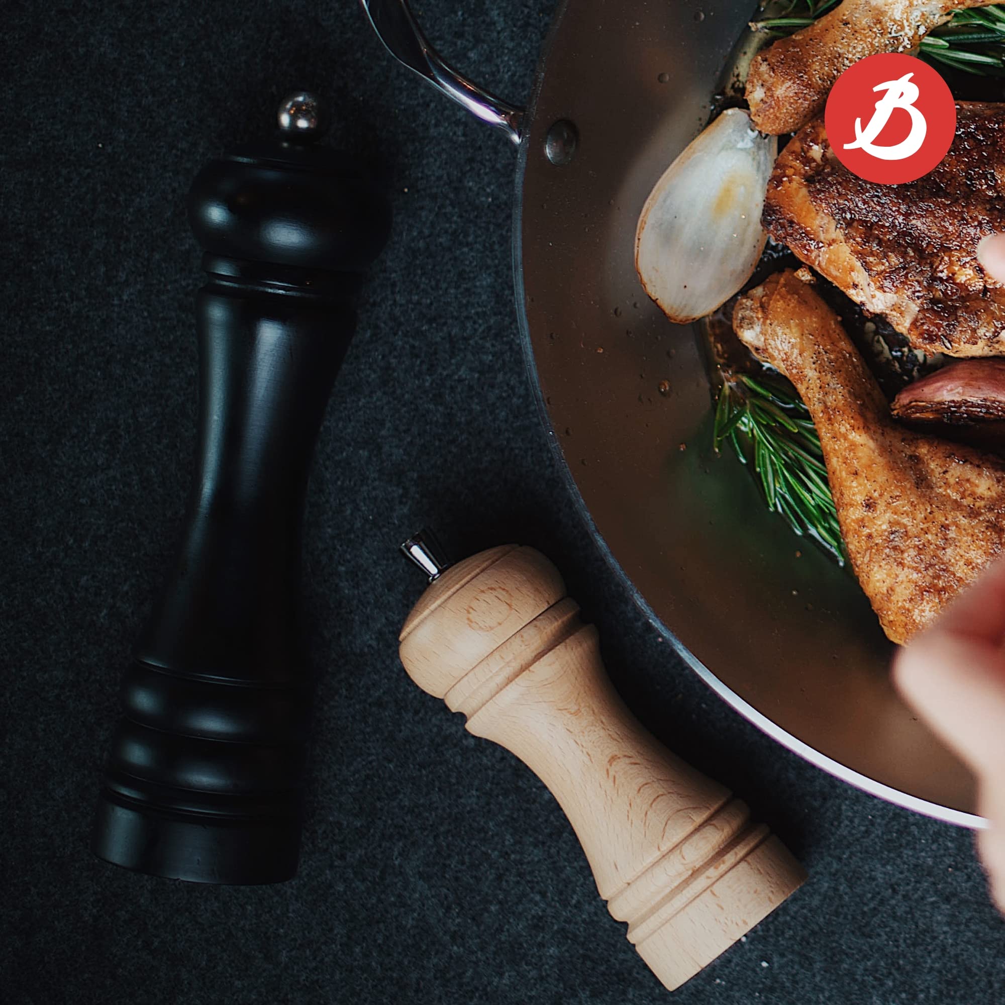 De Buyer Java Pepper Mill, Matte Black - 10    - Stainless Steel & Beechwood - Includes Knob To Adjust Grind Size - Corrosion Re