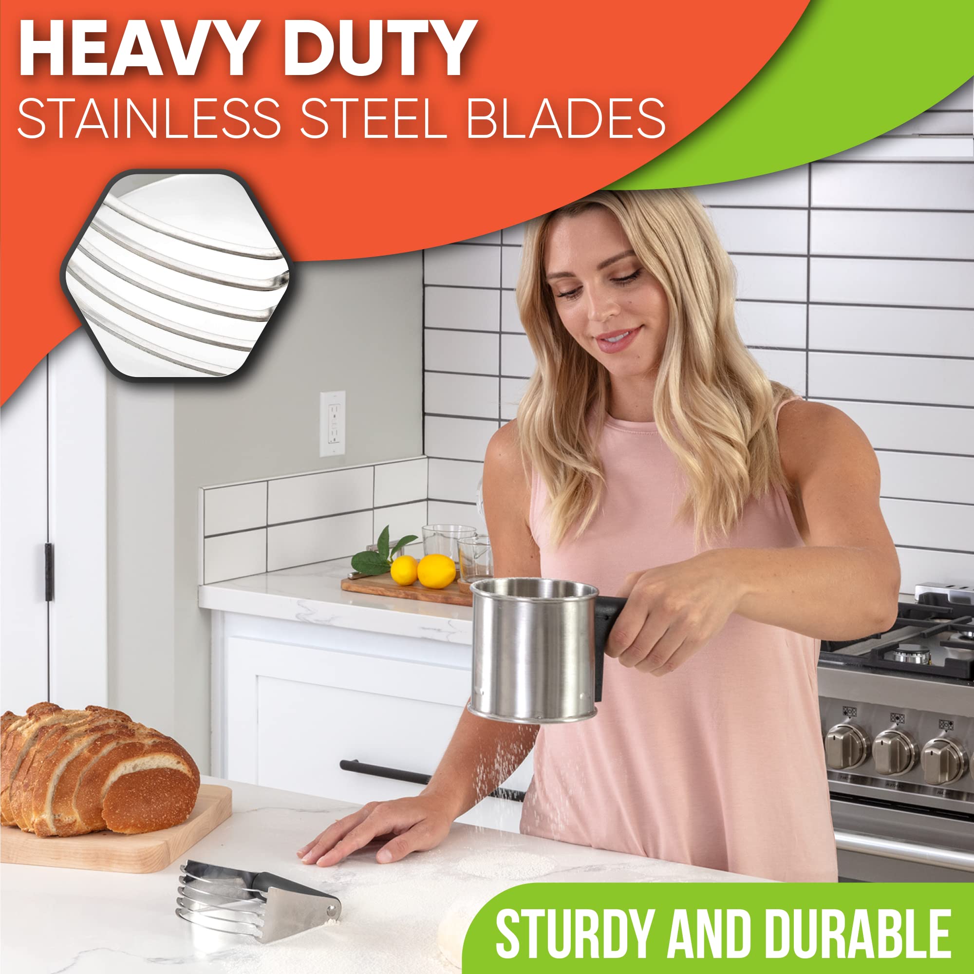 Spring Chef Medium Gray Dough Blender For Baking, Dough Cutter Tool, Stainless Steel Puff Pastry Cutter Tool with Sharp Blades,