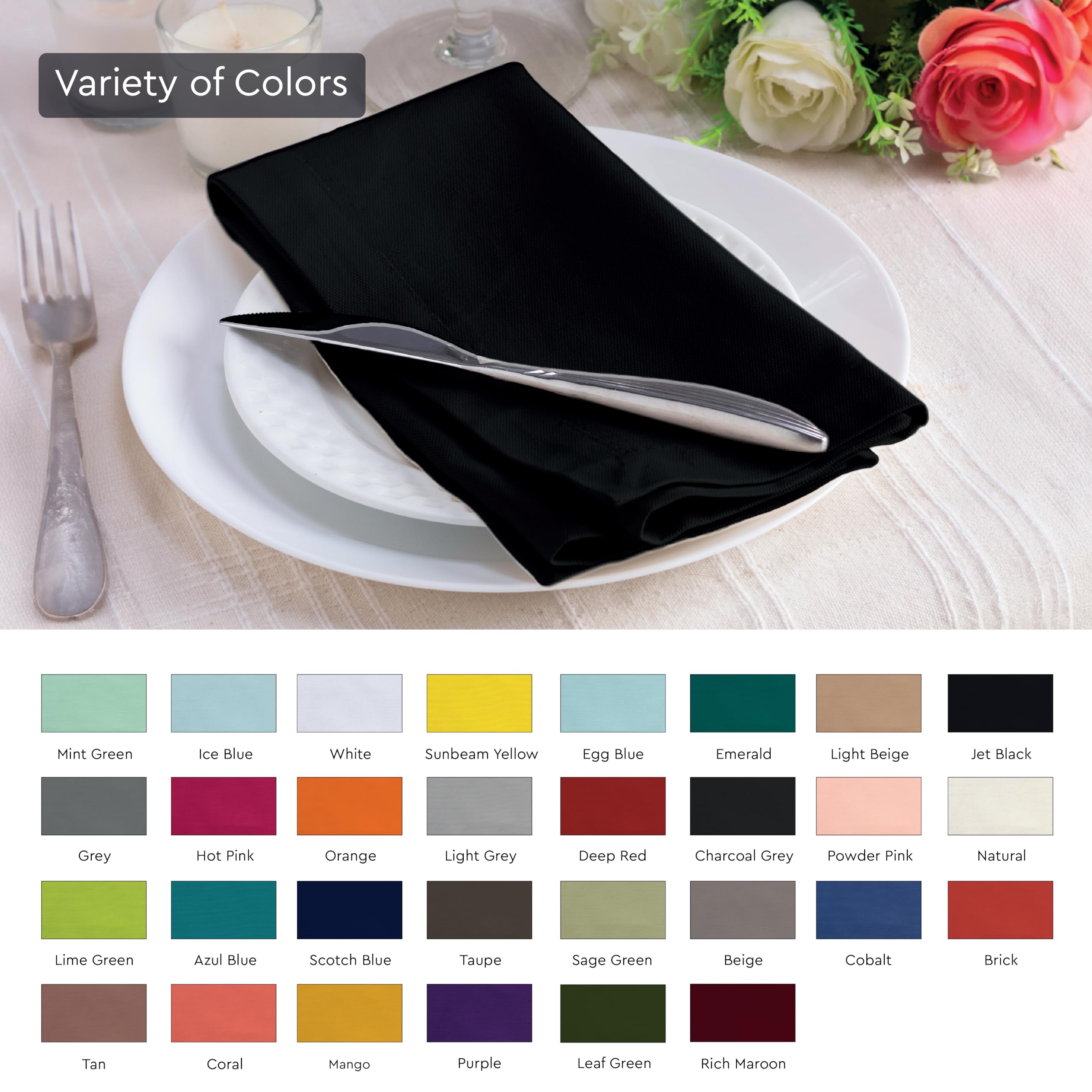 Encasa Cotton Cloth Napkins | Set Of 12 | Size 17 ''X17 '' | Jet Black Solid Color | Machine Washable