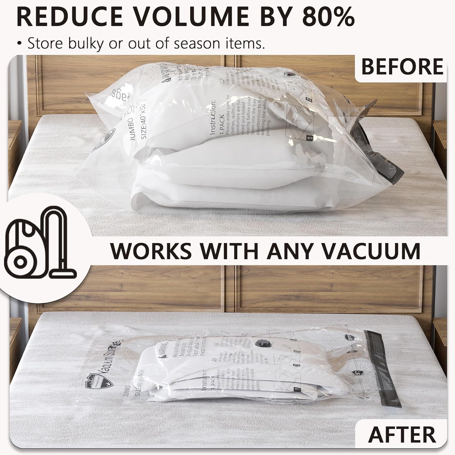 SUOCO Vacuum Storage Bags (8 Large)  Space Saver Bags for Clothes  Bedding Pillows  Comforters  Blankets Storage  Vacuum Sealer Compression Airtight Bags with Travel Hand Pump