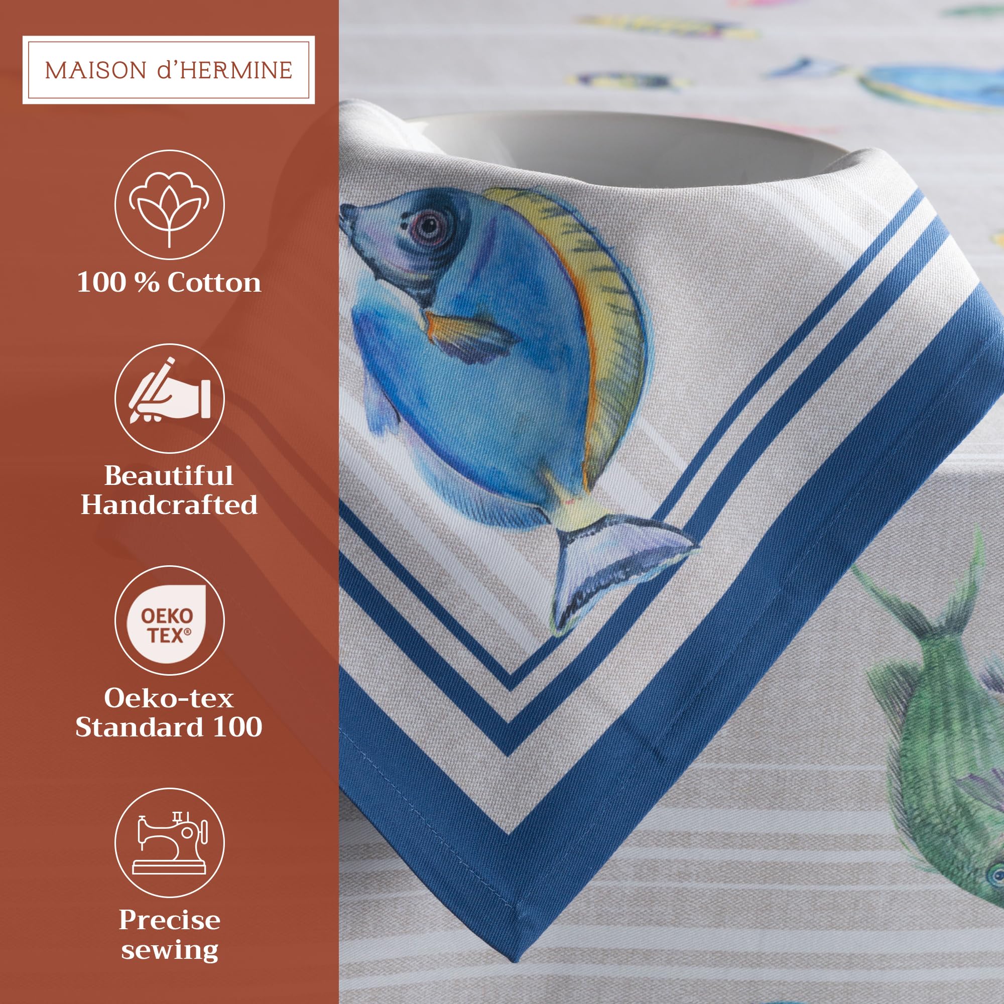 Maison d' Hermine Napkins 100% Cotton Set of 4 Decorative Napkin Washable Cloth Napkins for Gifts  Home  Wedding  Restaurant  Buffet Party & Camping  Poisson - Spring/Summer (20?x20?)