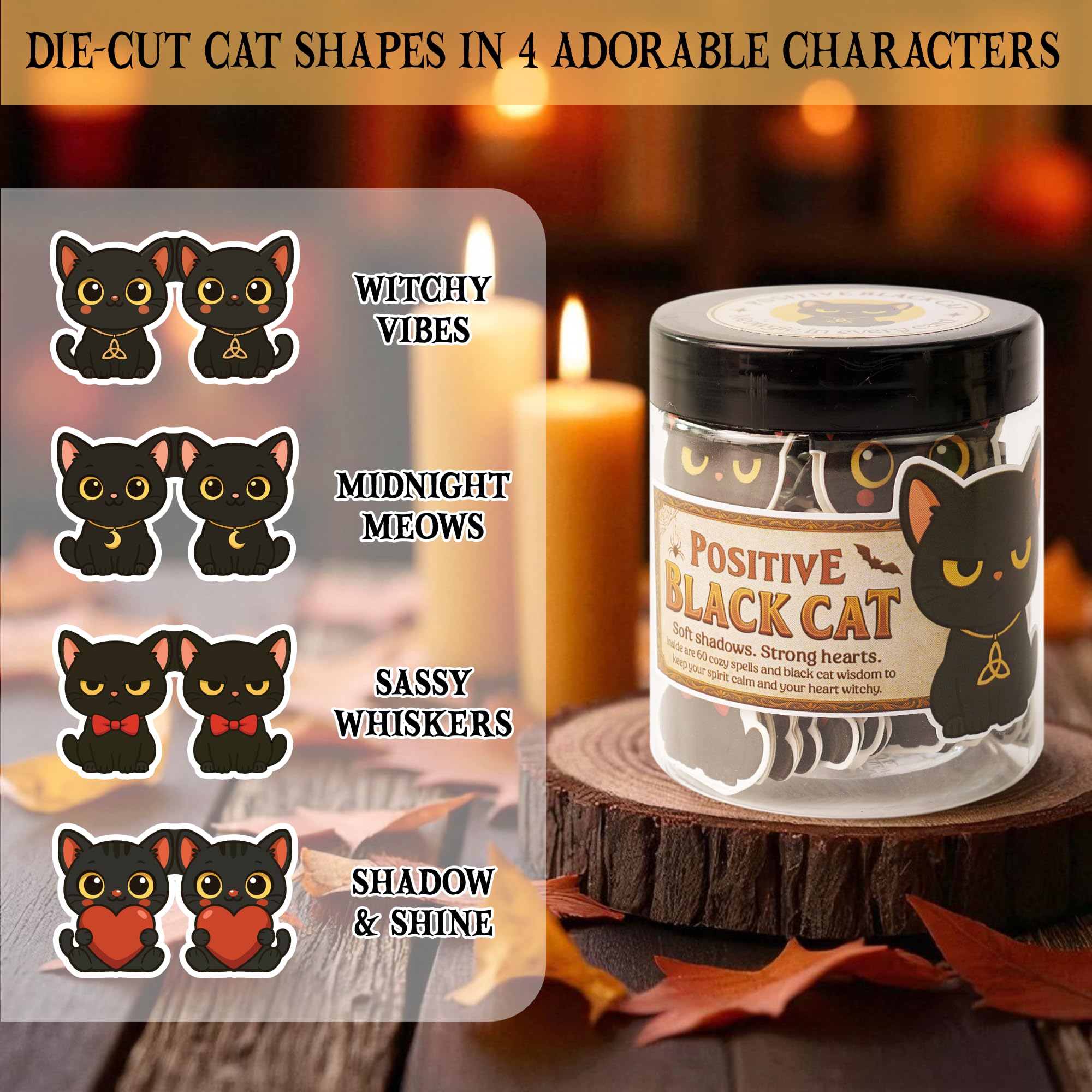 Miarita Positive Black Cats Jar - 60 Affirmation Cards for Anxiety & Self Care, Black Cat Halloween Gifts for Women, Kids, Teens