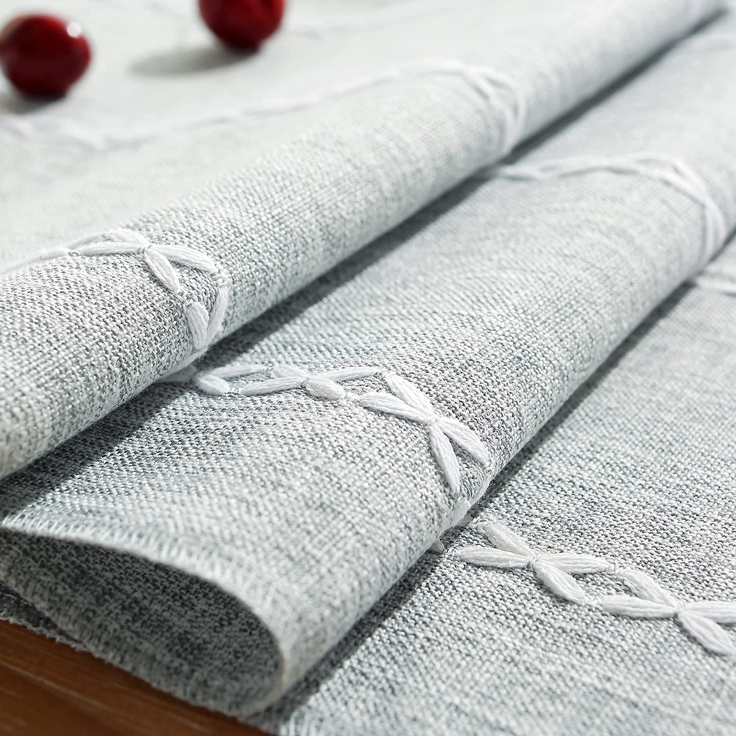Chassic Rustic Farmhouse Style Linen Table Runner, Boho Handmade Tassel Embroidery Table Runners 90 Inches Long For Holiday Part