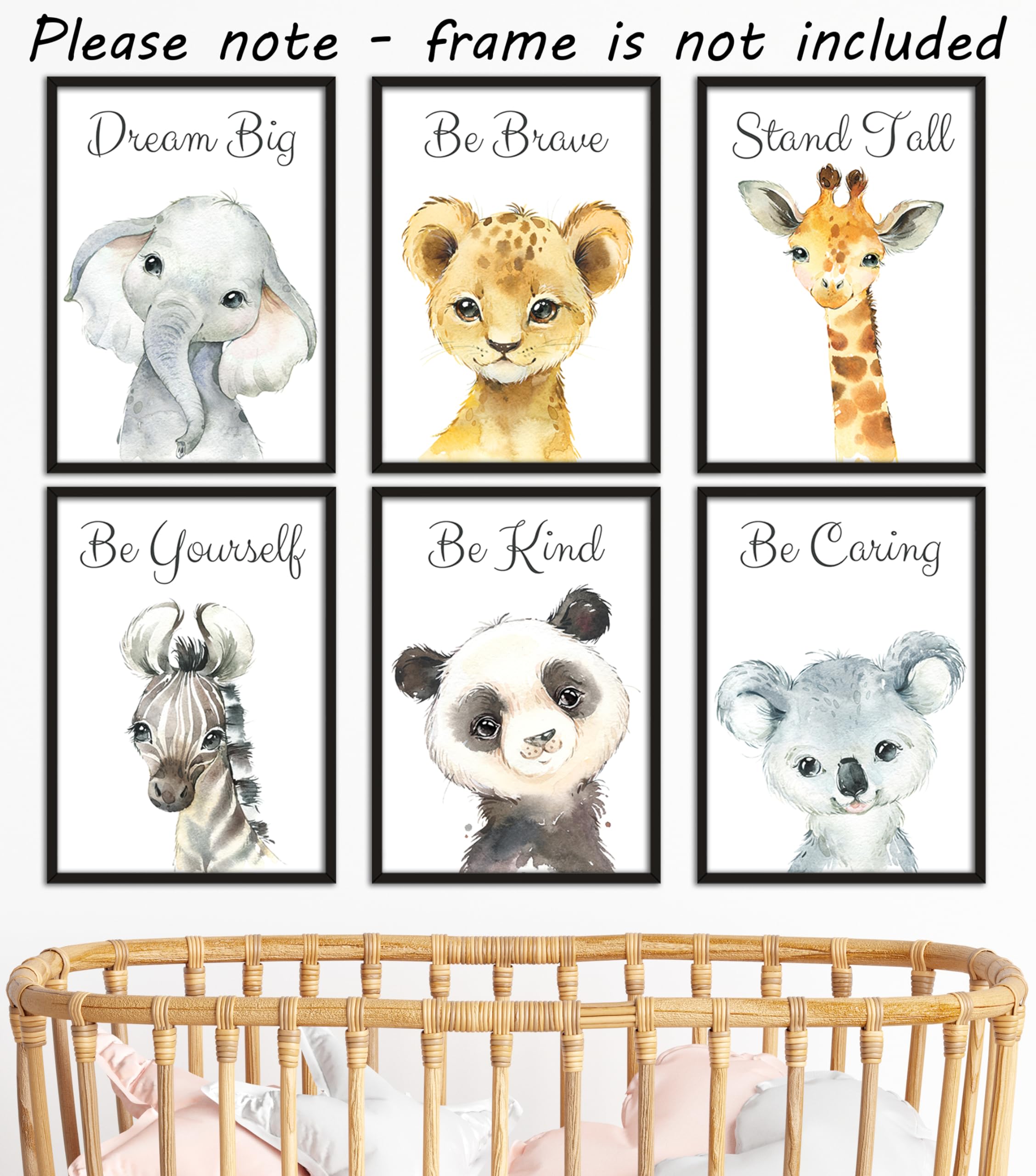 Baby Safari Animals For Girl Or Boy Nursery Bedroom, Set Of 6 Unframed Wall Art Prints, Jungle Portrait Quote Posters, Nursery D