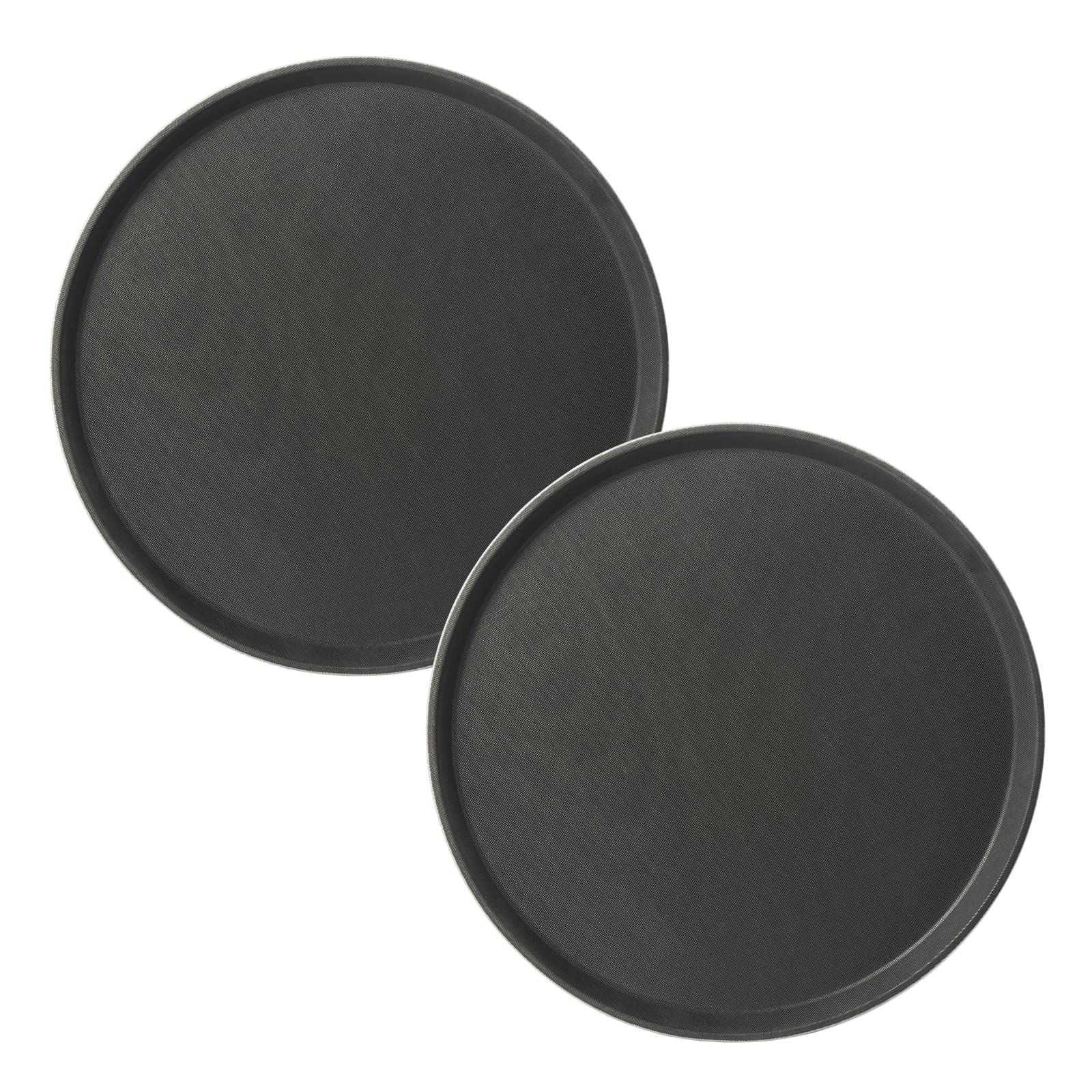 Curta 2-Pack Restaurant Grade Non-Slip Tray, Nsf, 16 Inch, Plastic Rubber Lined Round Serving Tray, Black
