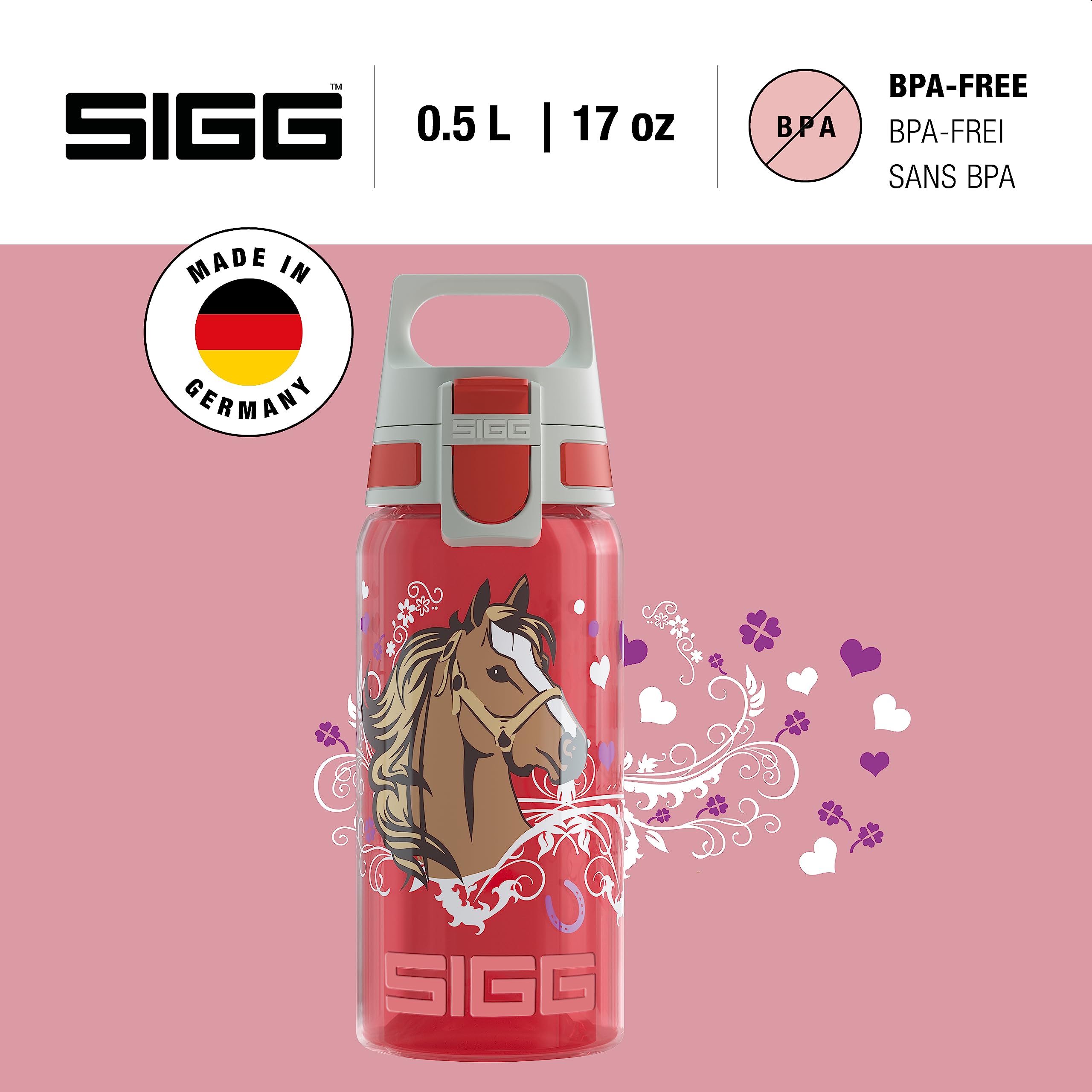 Sigg - Kids Water Bottle - Viva One Horses - Suitable For Carbonated Beverages - Leakproof - Dishwasher Safe - Bpa Free - Sports